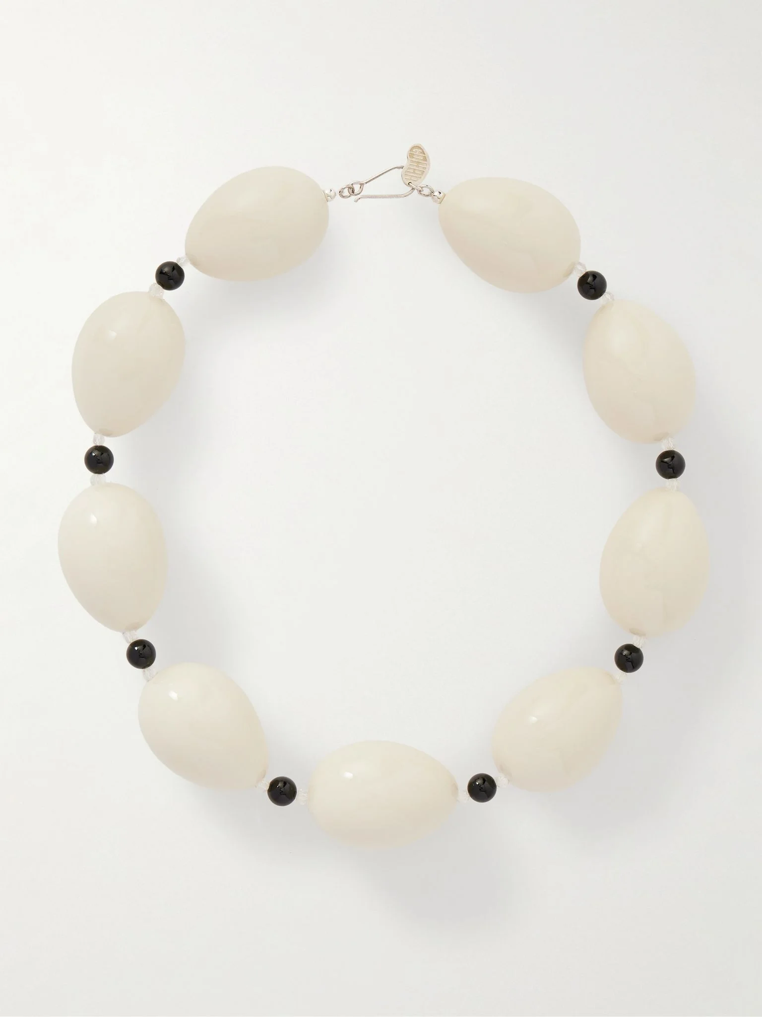 Host Egg silver, porcelain and quartz necklace White - 1