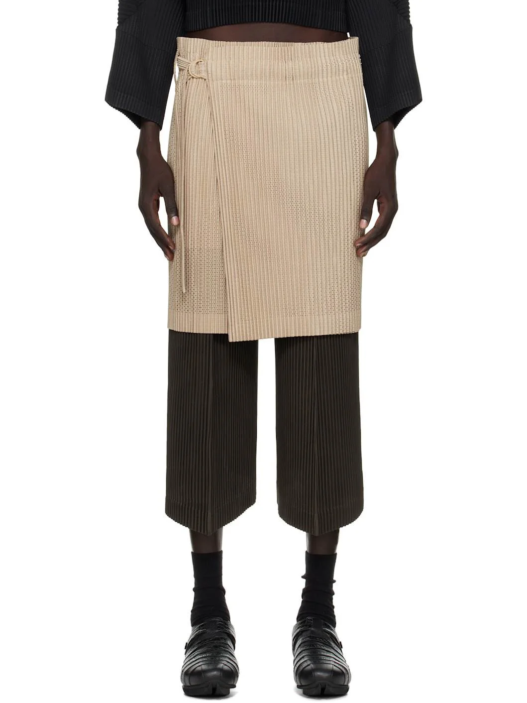 Beige Light Mesh Miniskirt - 1