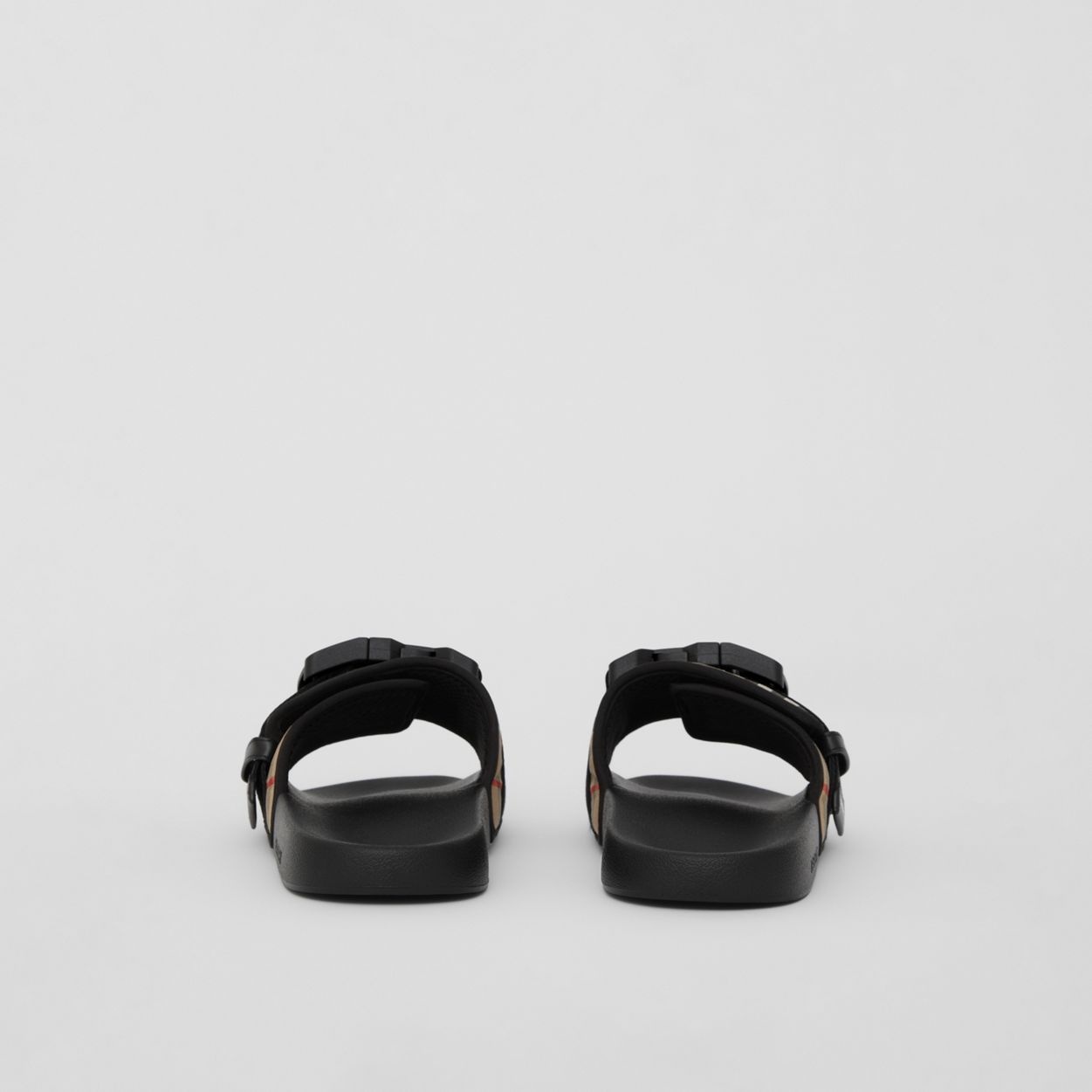 Buckled Strap Vintage Check Cotton Slides - 5