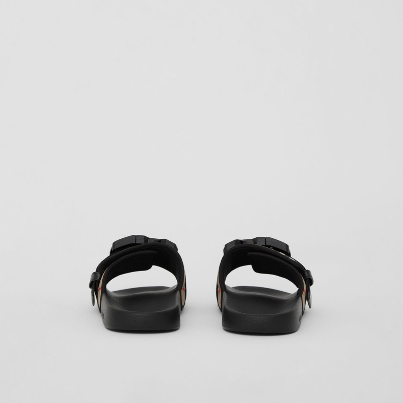 Buckled Strap Vintage Check Cotton Slides 5