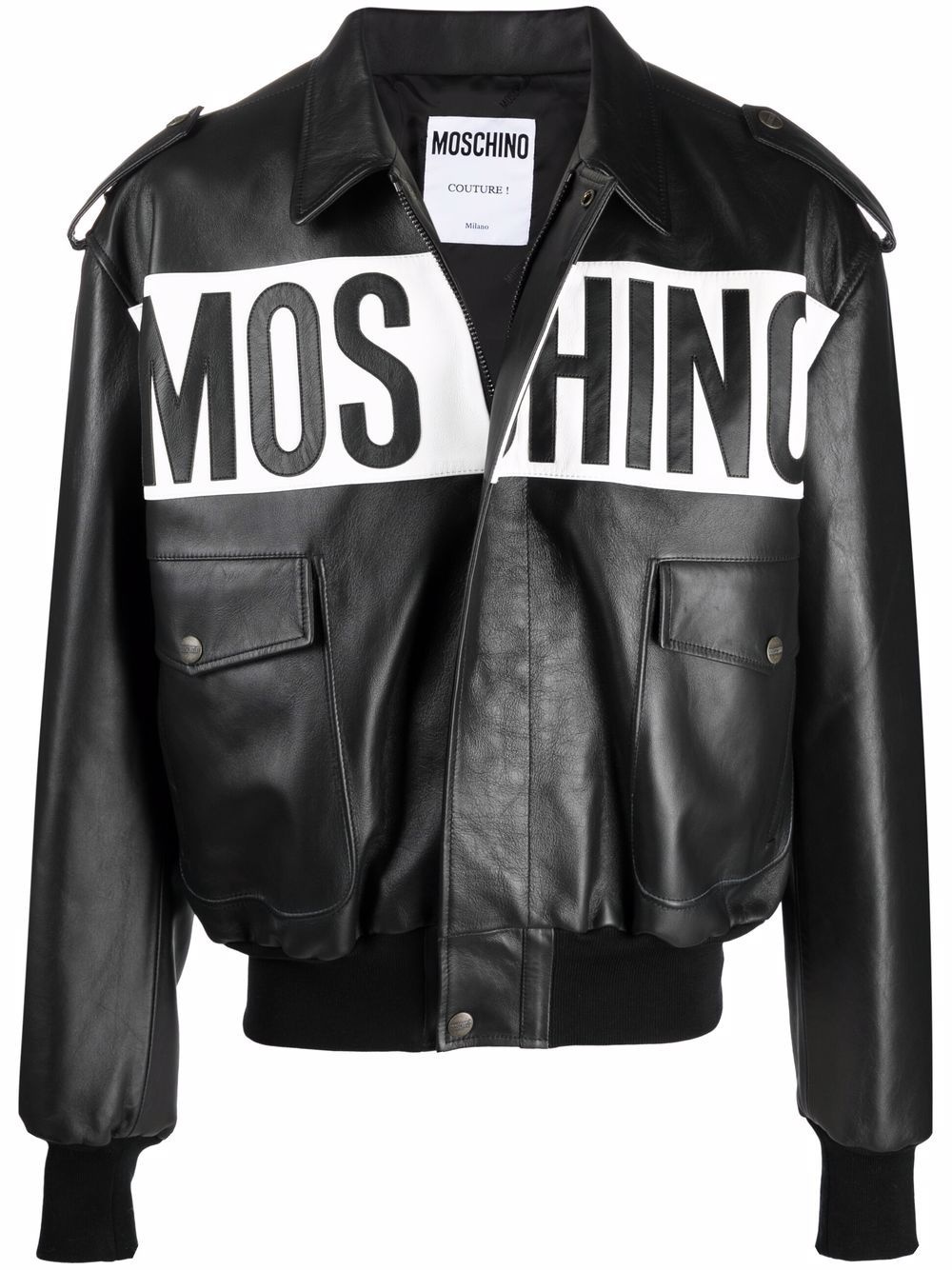 logo-print leather jacket - 1