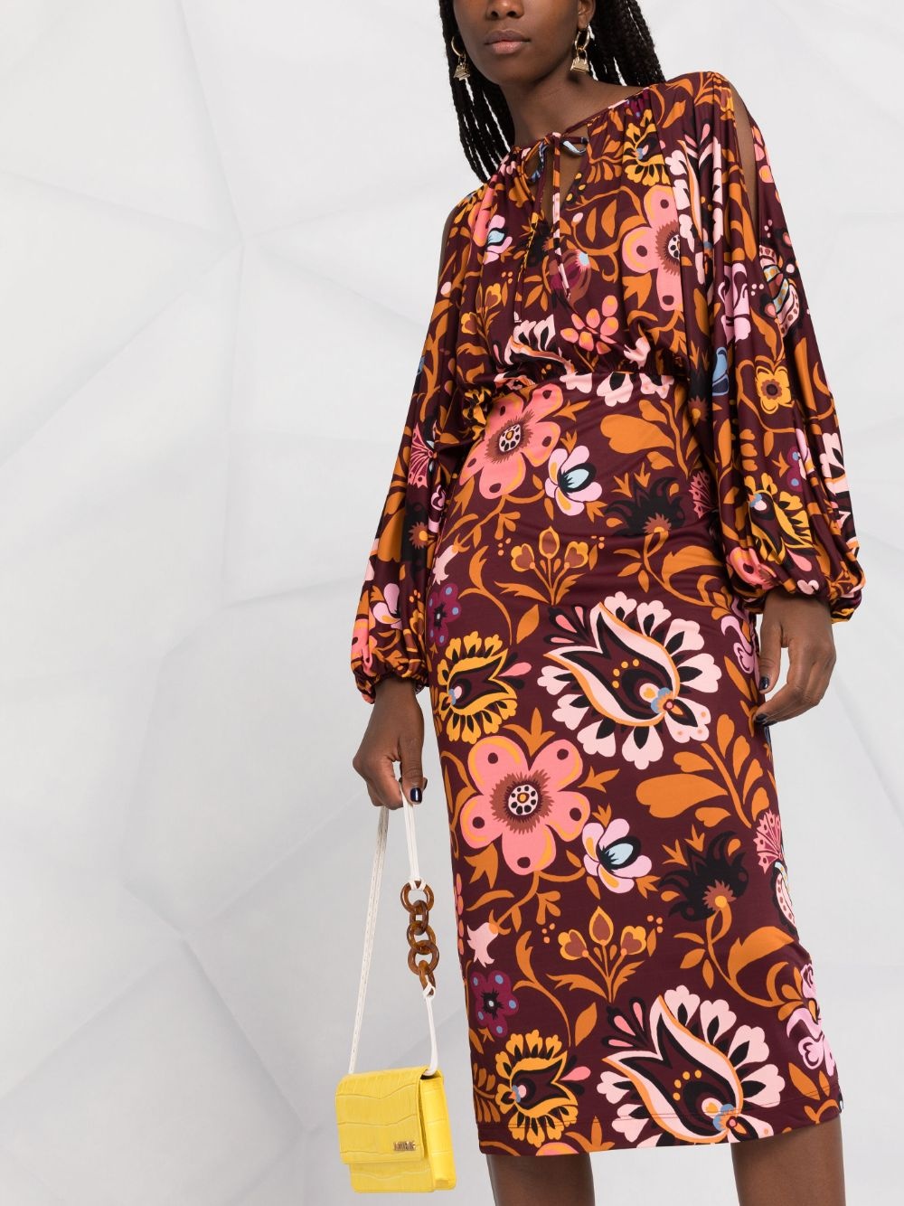 floral long-sleeve shift dress - 5