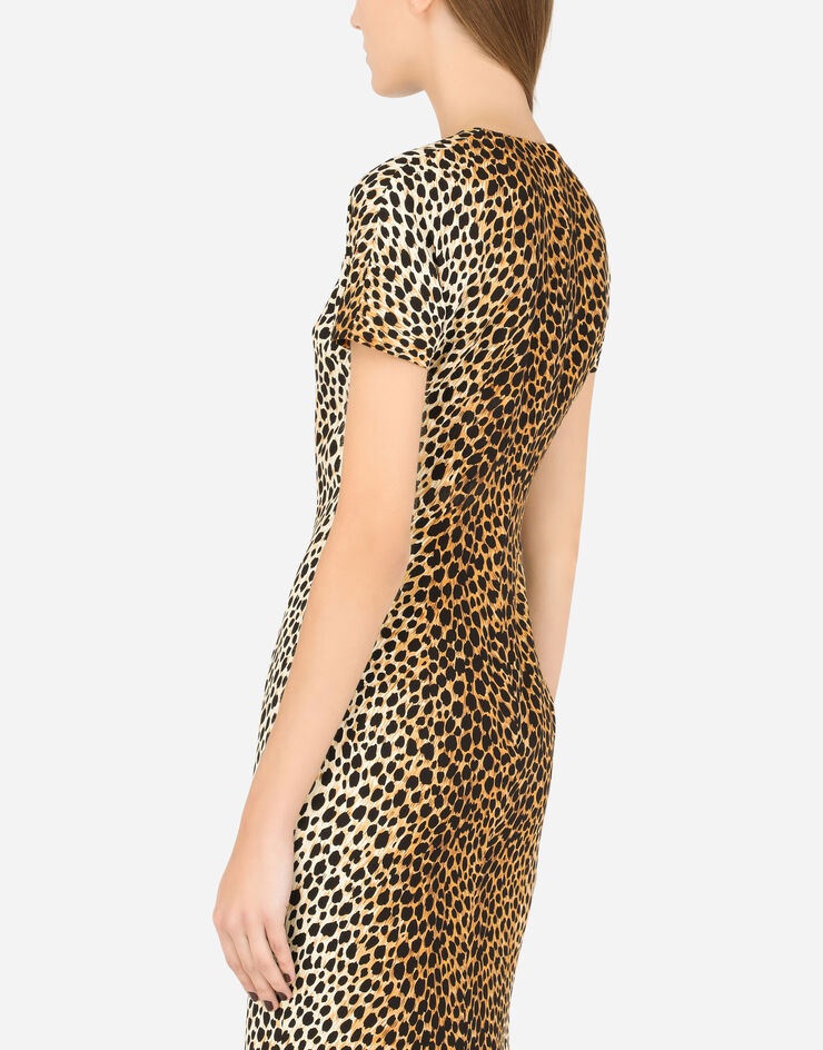 Charmeuse calf-length dress with ocelot print - 5