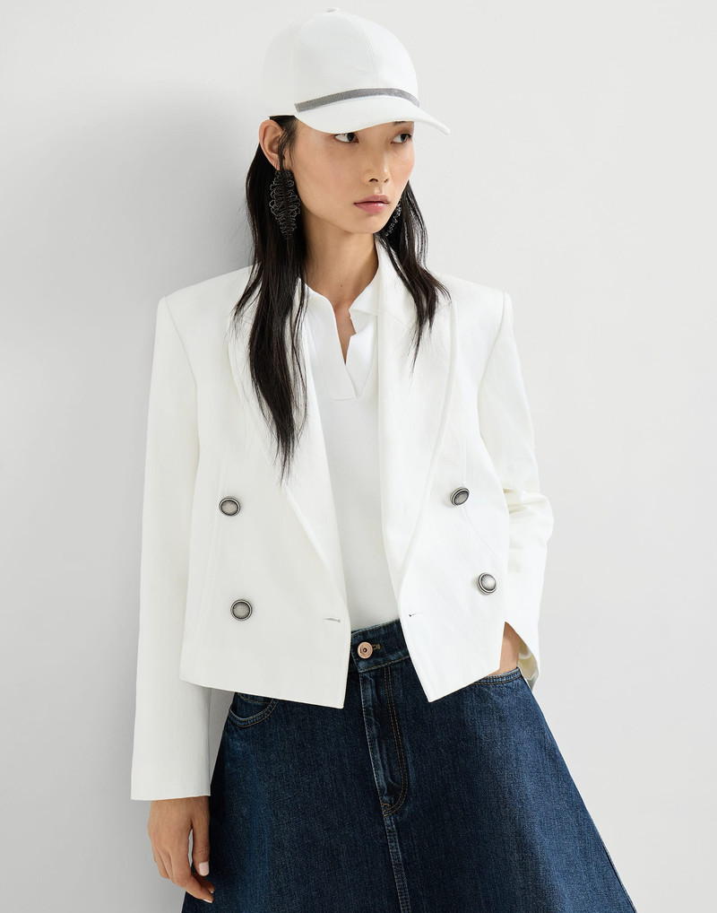 Cotton and paper yarn diagonal blazer with monili 5