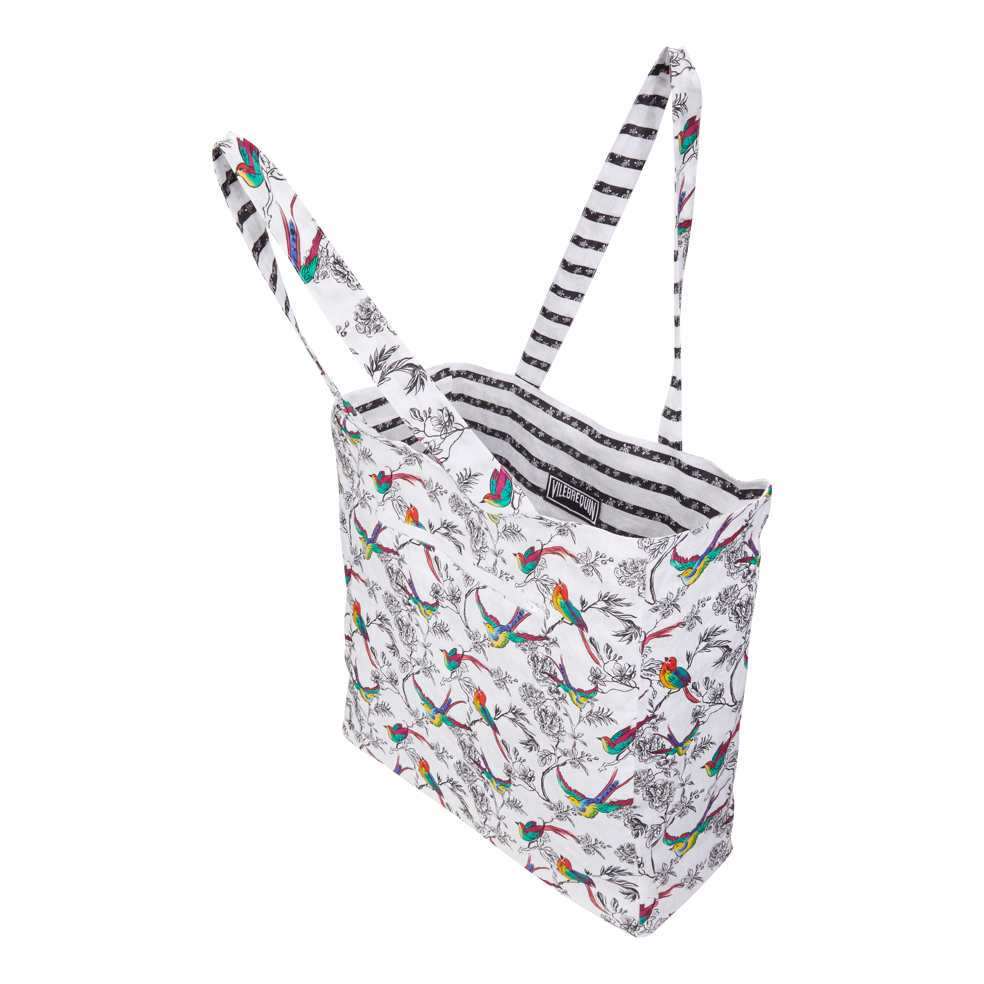Unisex Reversible Linen Beach Bag Micro Rondes des Tortues Rayée - 7