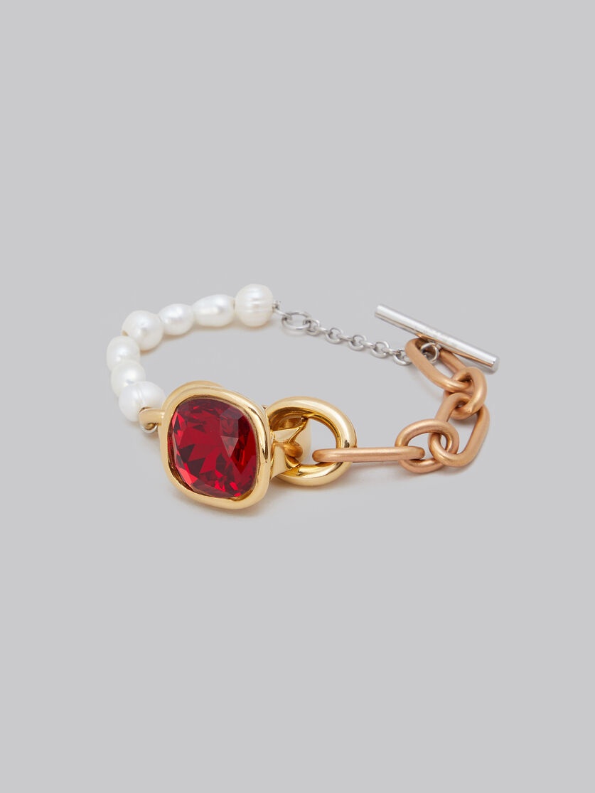 MIXED LINK CHAIN BRACELET WITH PEARLS AND RING - 4