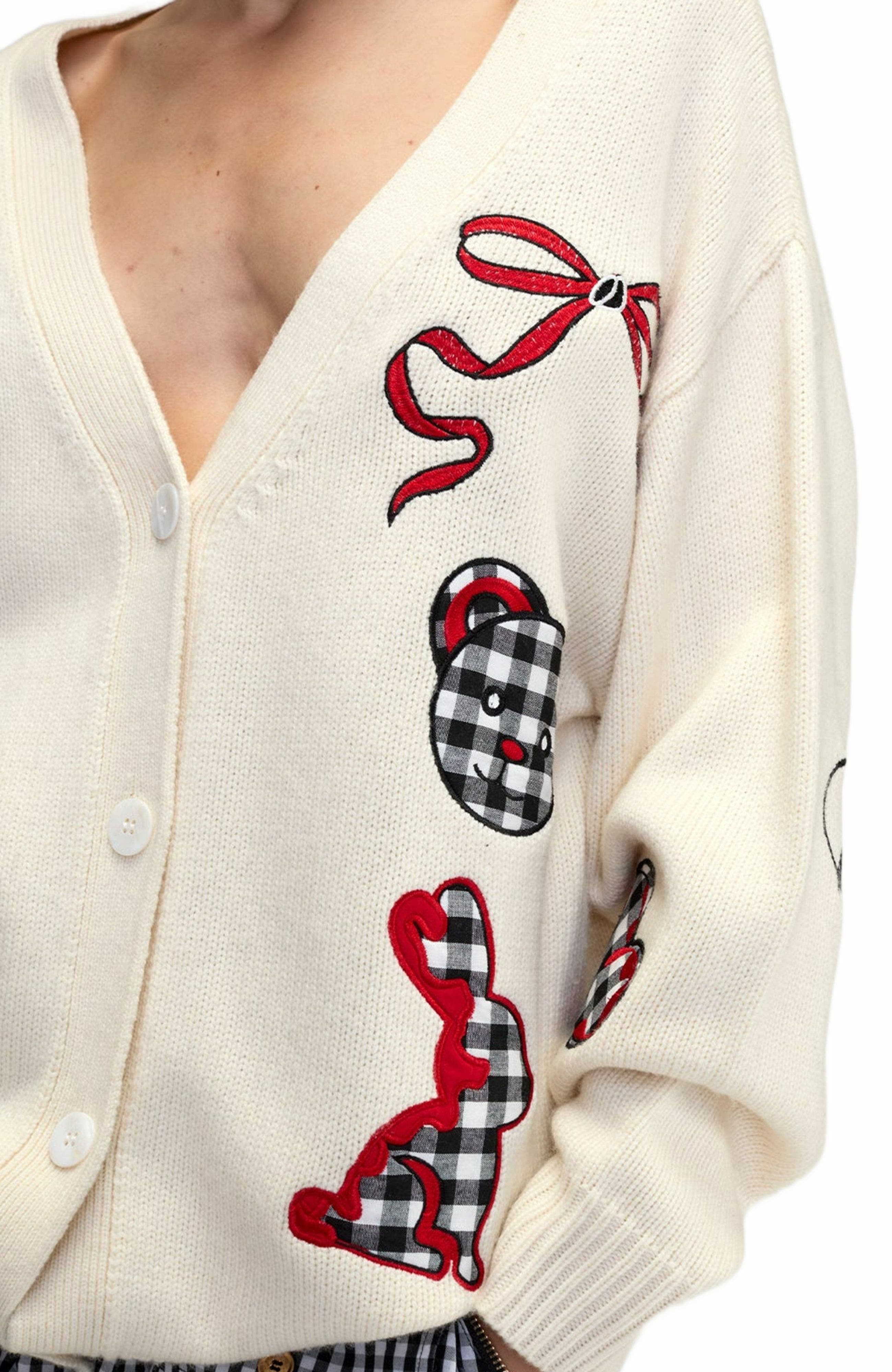 Cynthia Rowley Playful Patchwork Cardigan in White/red at Nordstrom - 6