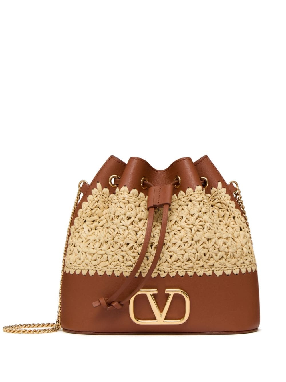 raffia leather bucket mini bag - 1