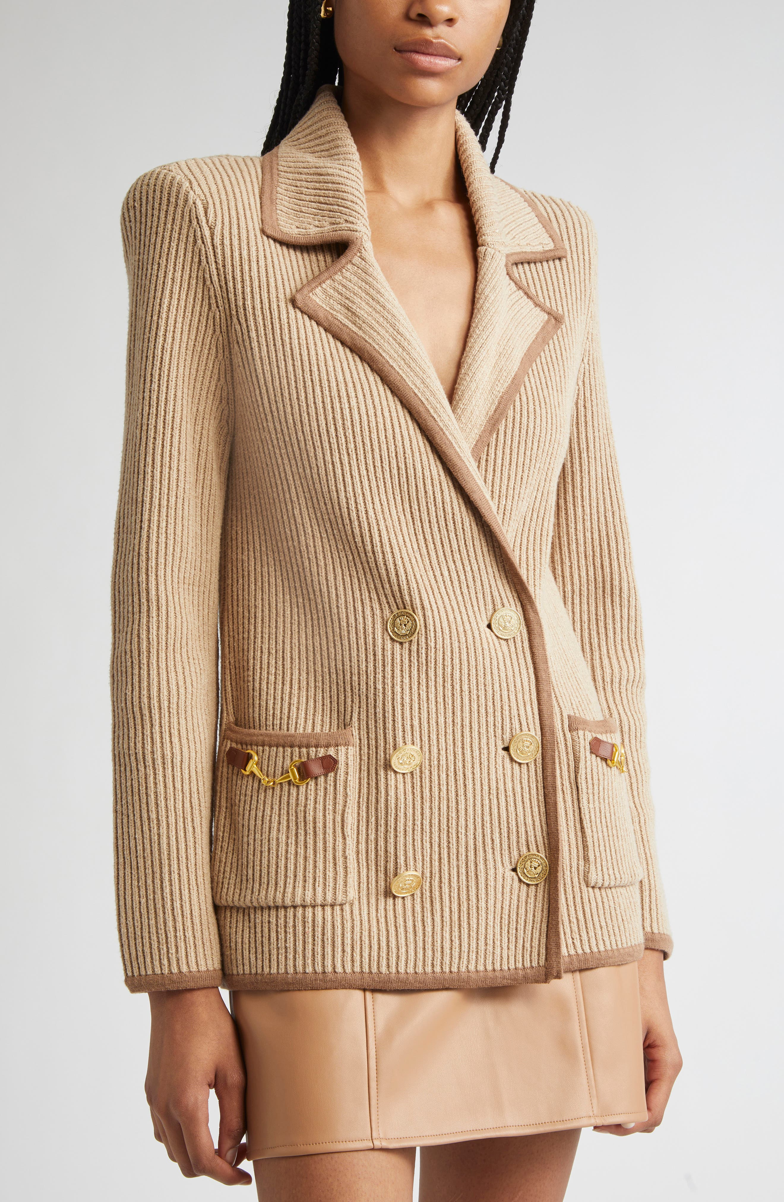 L'AGENCE Ranch Double Breasted Knit Blazer in Natural/Brown at Nordstrom - 5