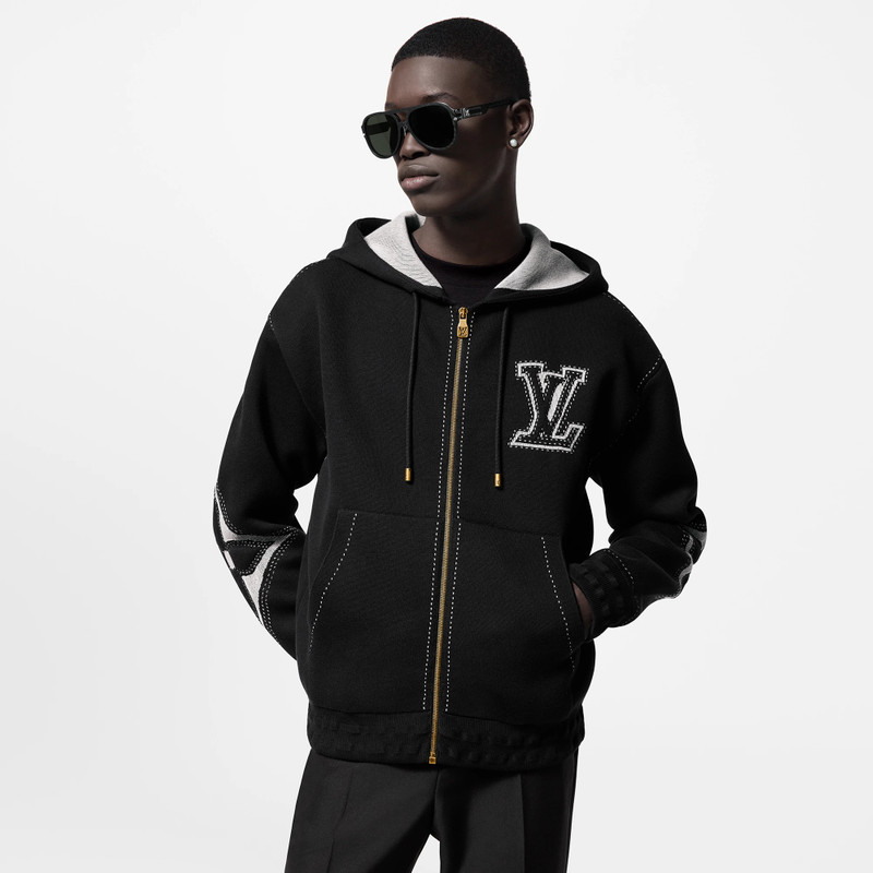 Graphic Intarsia Zipped Cotton Hoodie 2
