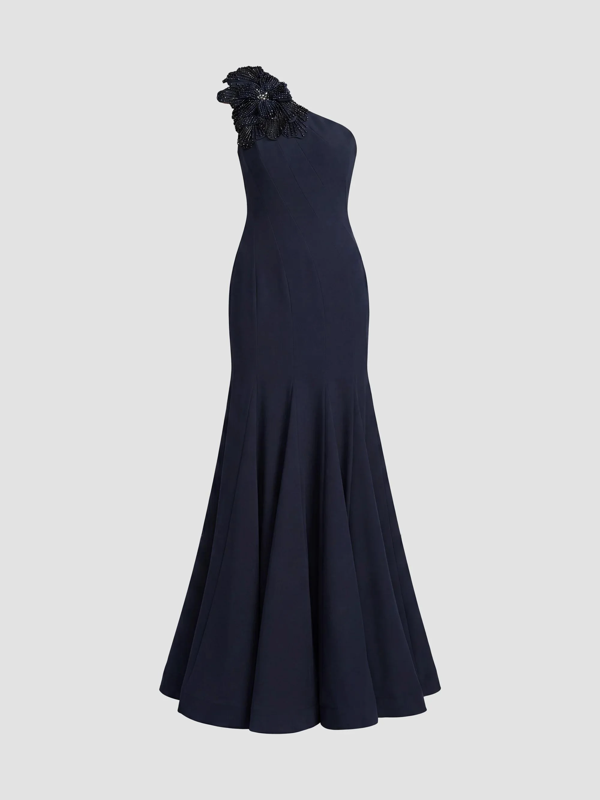 Women's Seamed Crepe One-Shoulder Gown - Midnight - 1
