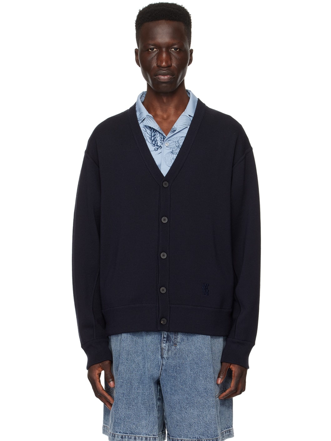 Navy Y-Neck Cardigan - 1