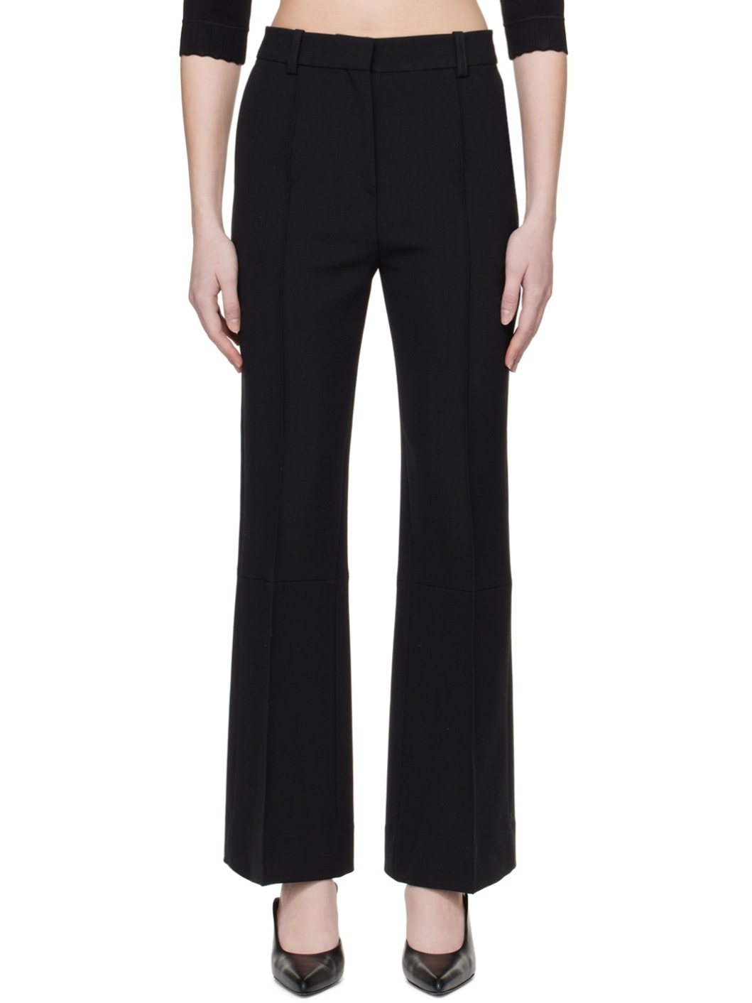 Black Cropped Kick Trousers - 1