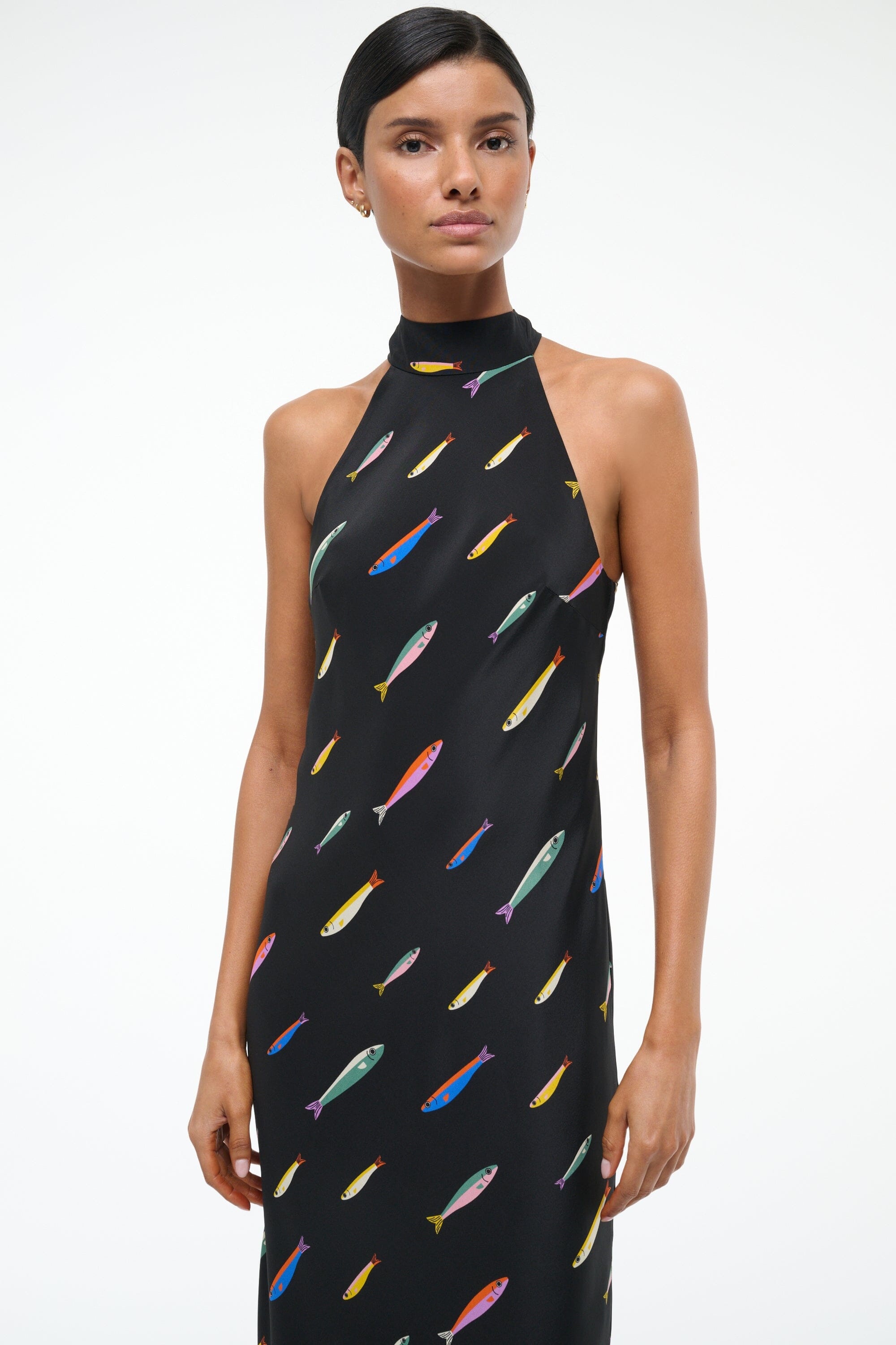 STAUD WINNIE SILK DRESS POP SARDINES BLACK - 2