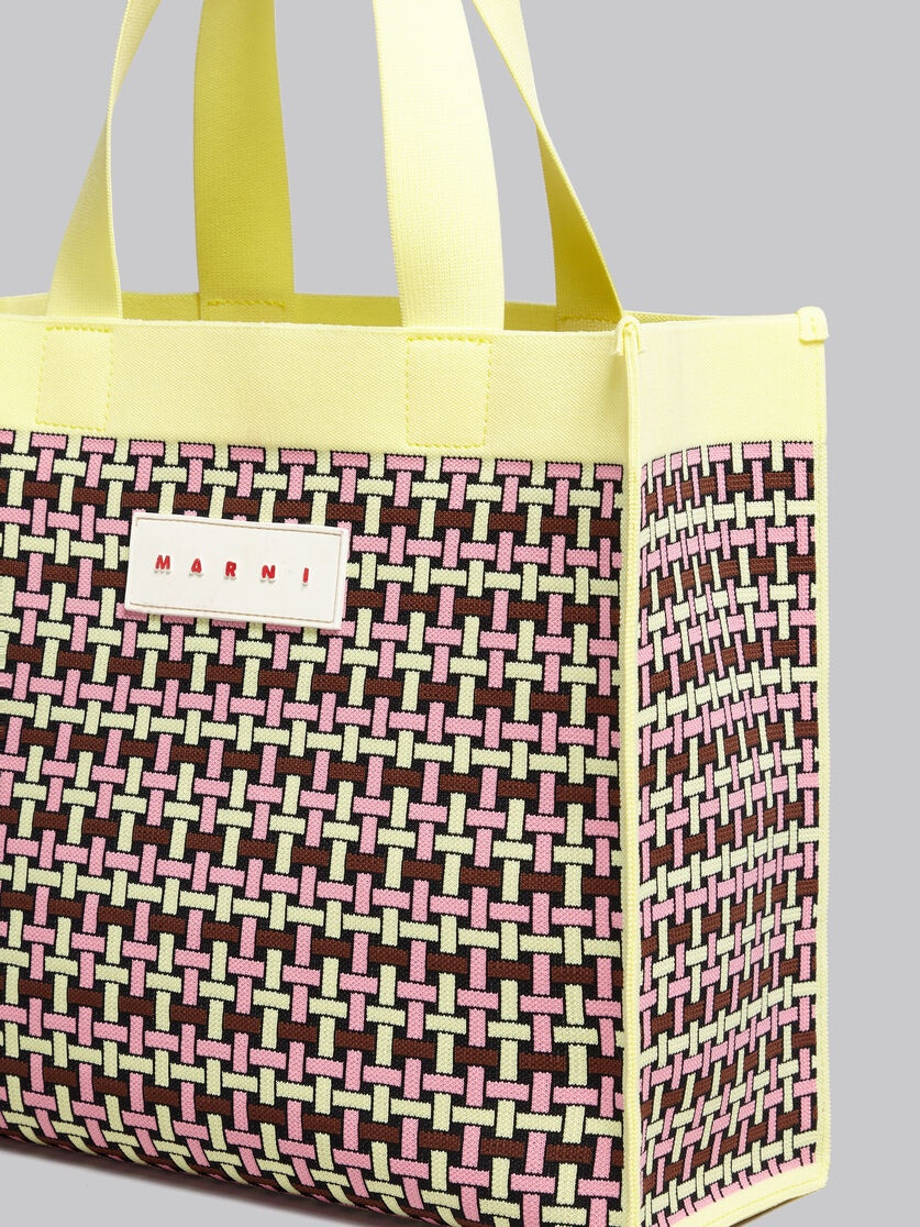 LIGHT YELLOW BROWN AND PINK JACQUARD SHOPPING BAG - 5