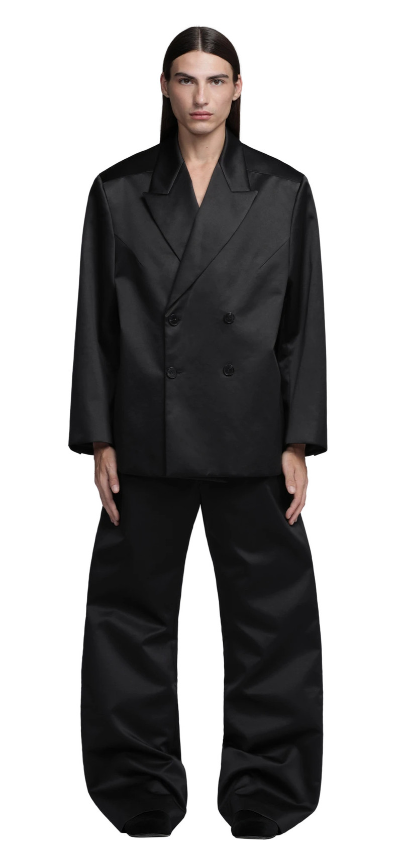 DOUBLE BREASTED BLAZER BLACK SATEEN 3