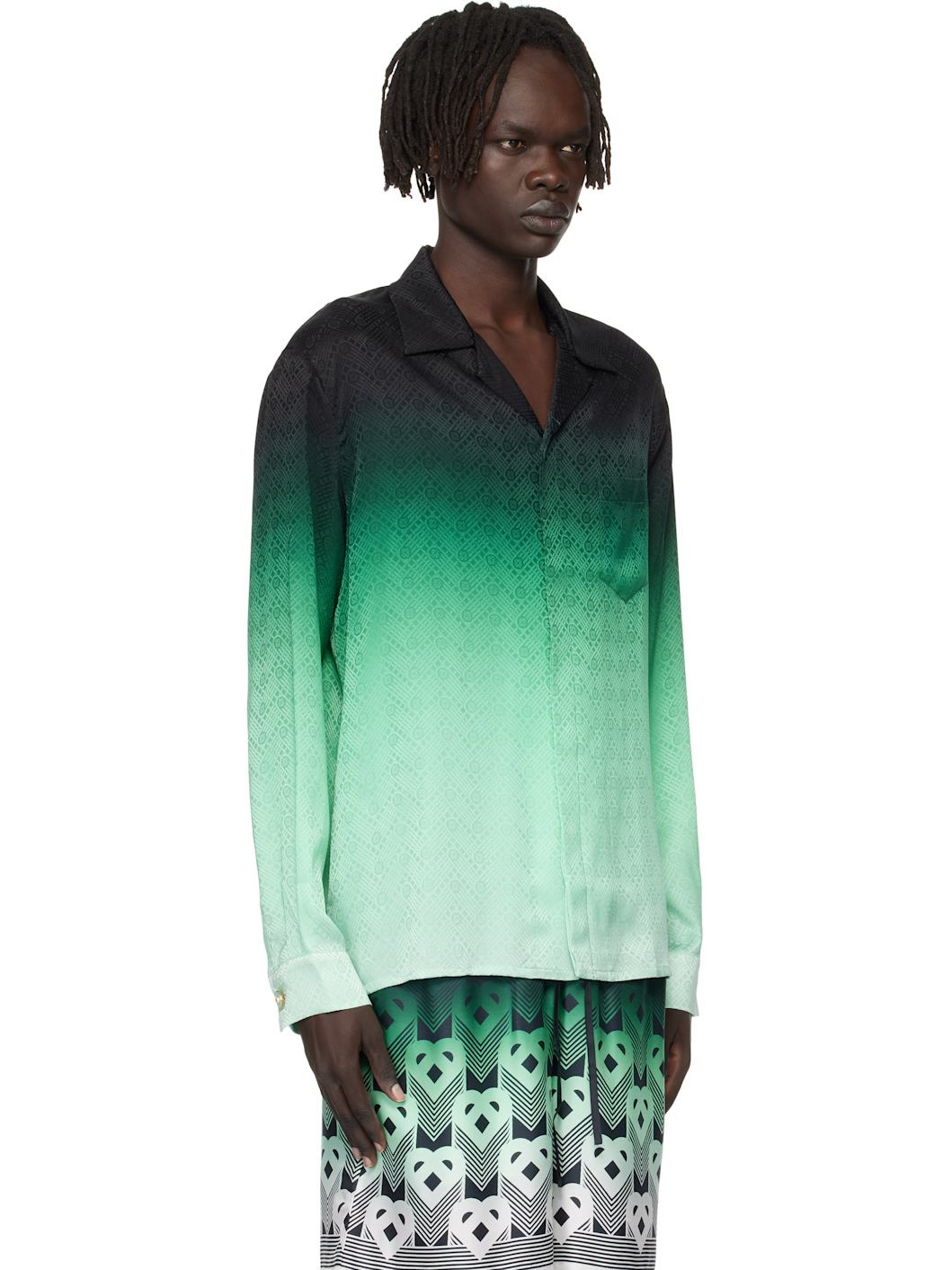 Green & Black Ping Pong Long Sleeve Silk Shirt - 2