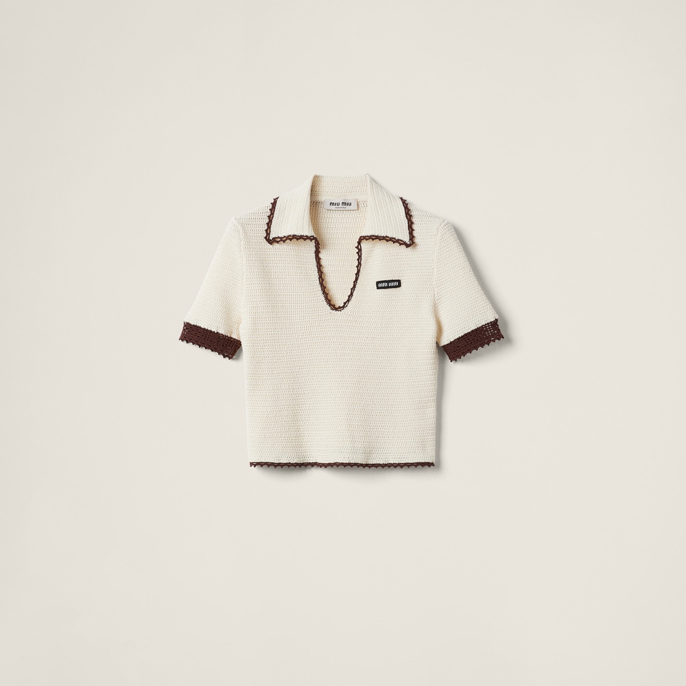 Crocheted cotton polo shirt - 1