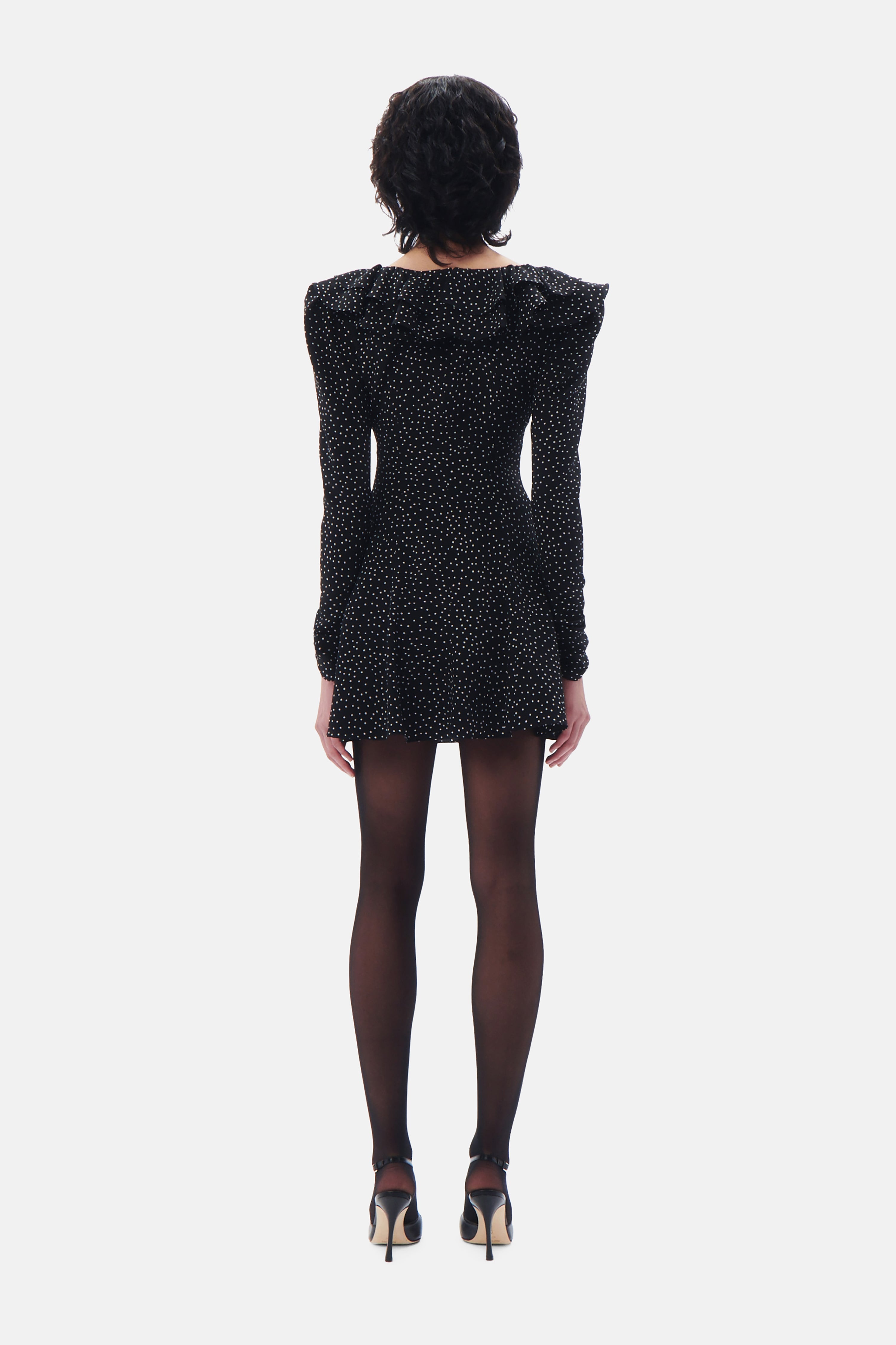 POLKA DOT SILK MINI DRESS WITH VOLANT COLLAR - 5