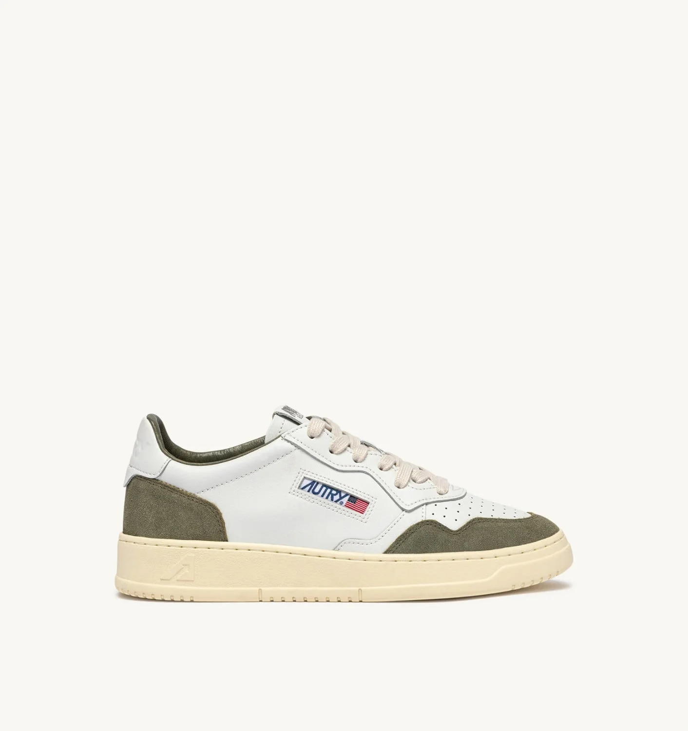MEDALIST LOW SNEAKERS IN WHITE LEATHER AND SMOKED GREEN SUEDE - 1