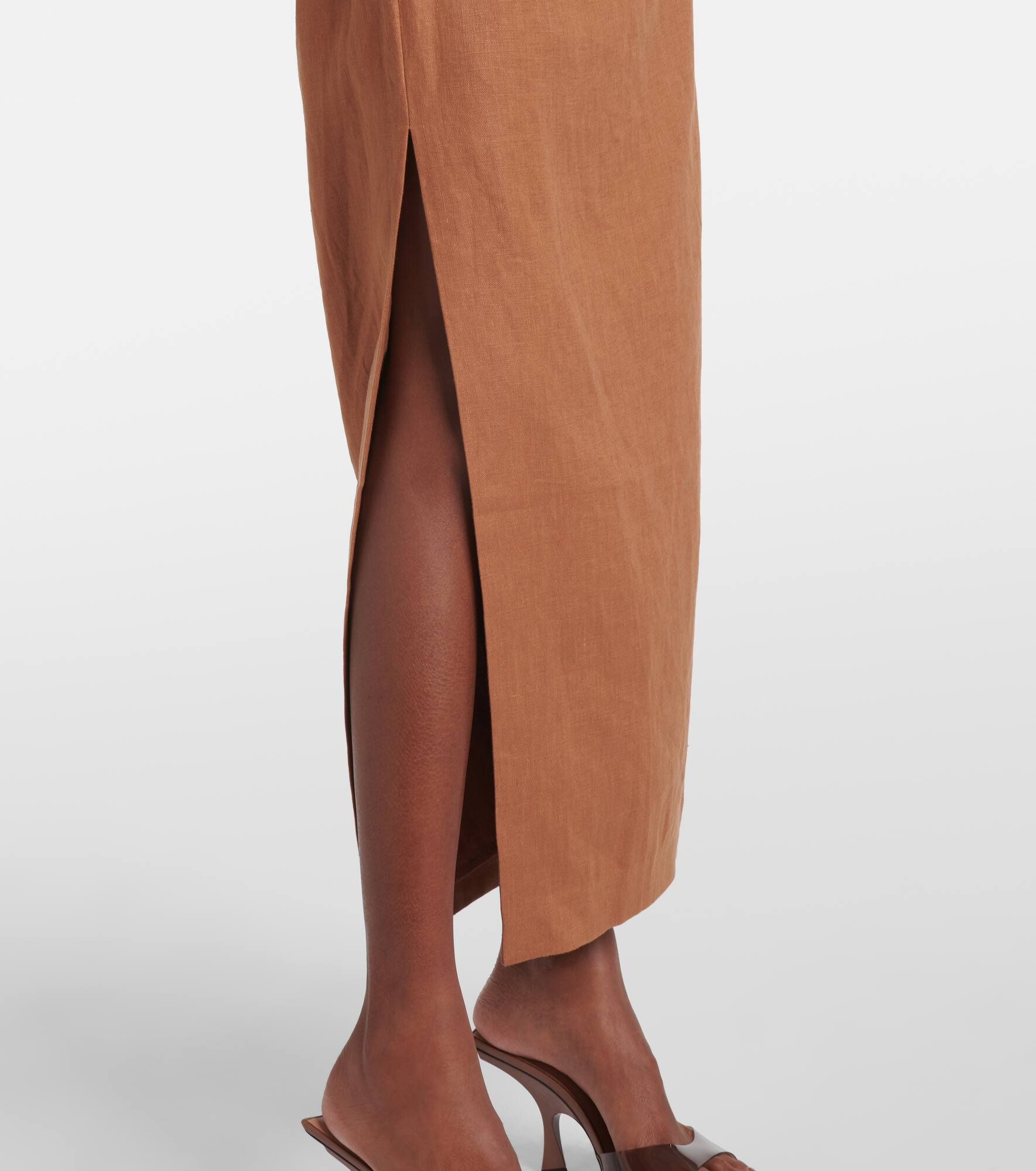 Asymmetric ruched linen midi skirt - 5