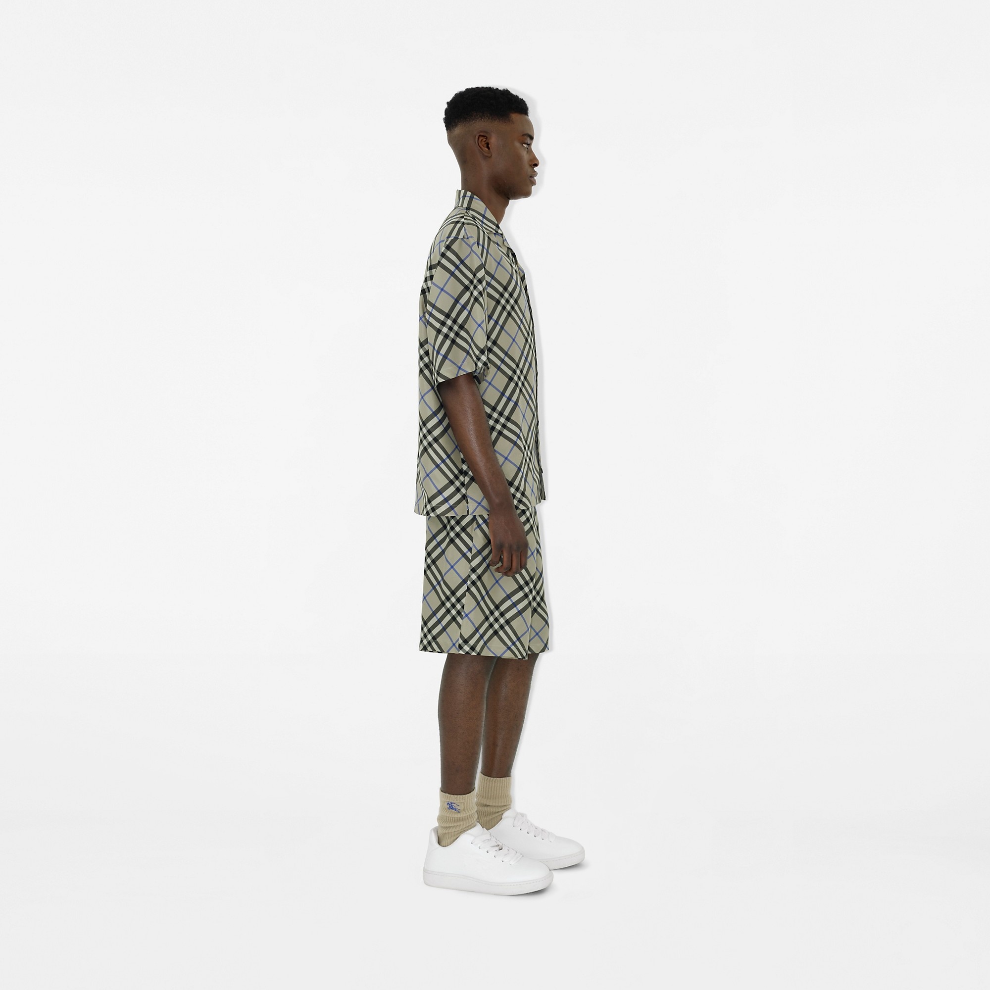 Oversized Check Silk Shirt - 3