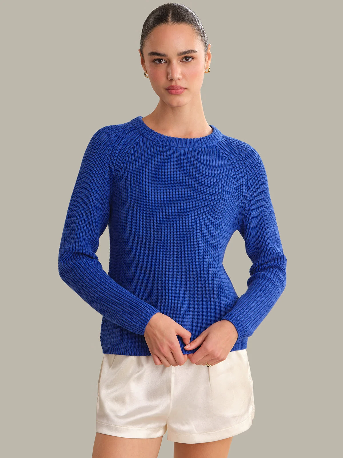 Jane: Crewneck Shaker Stitch Cotton Sweater - 1