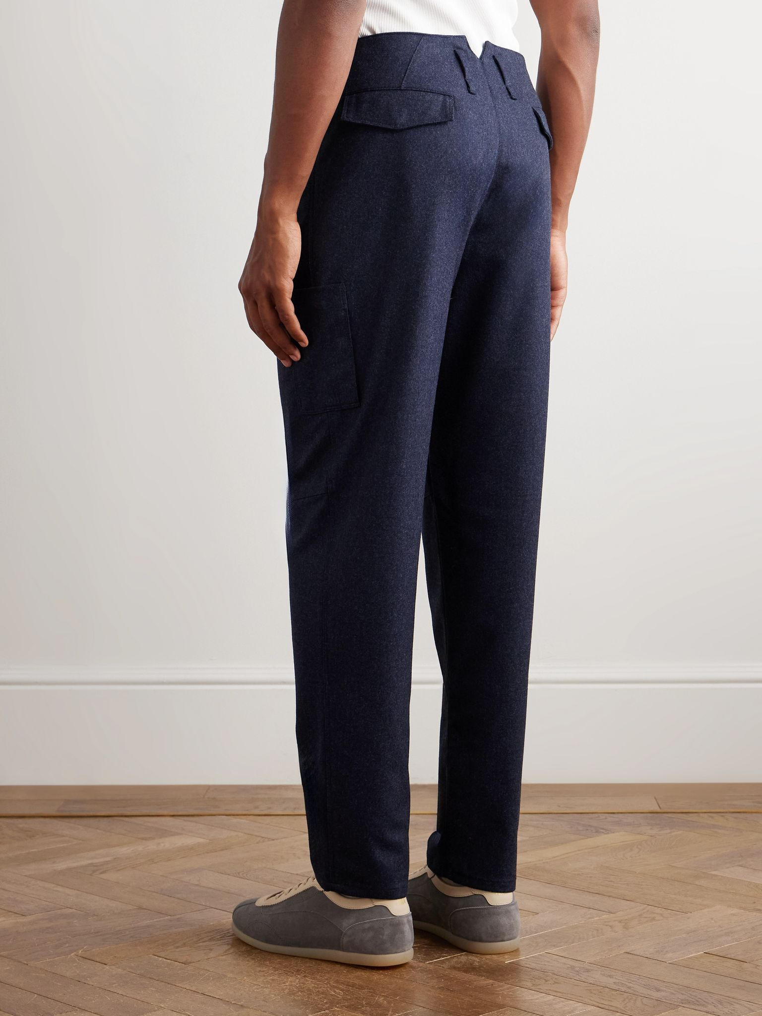 Tapered Brushed-Wool Trousers Blue - 4