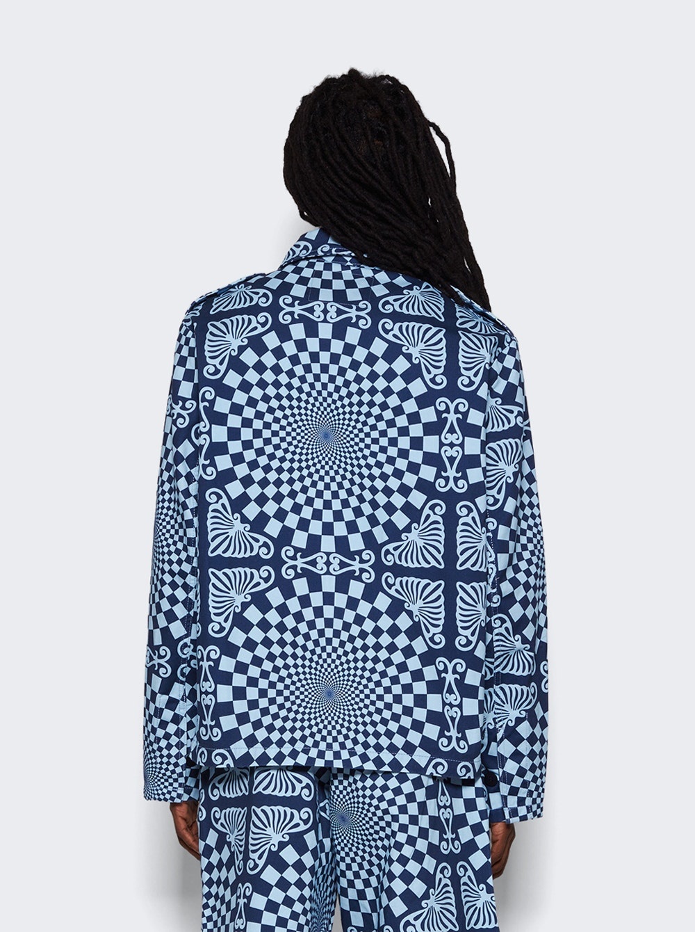 Folk Checkerboard Print Overshirt Blue - 5