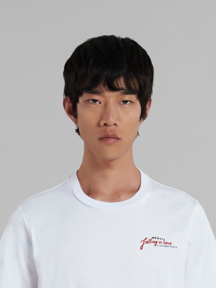 WHITE BIO COTTON T-SHIRT WITH WORDSEARCH PRINT - 4