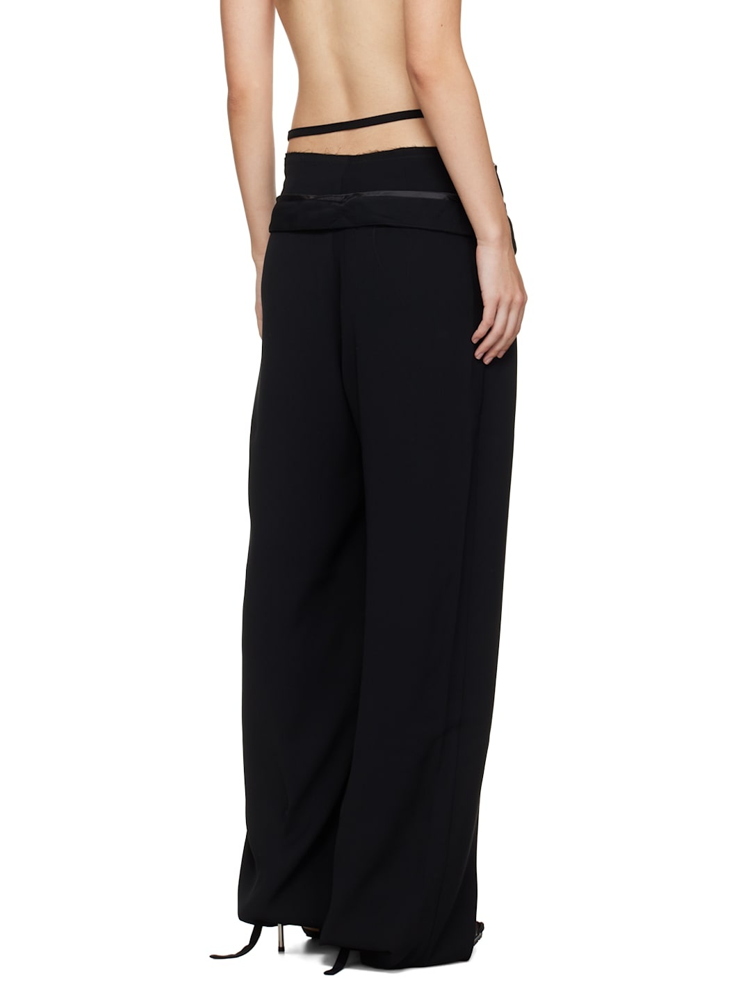 Black Double Fold Suit Trousers - 3