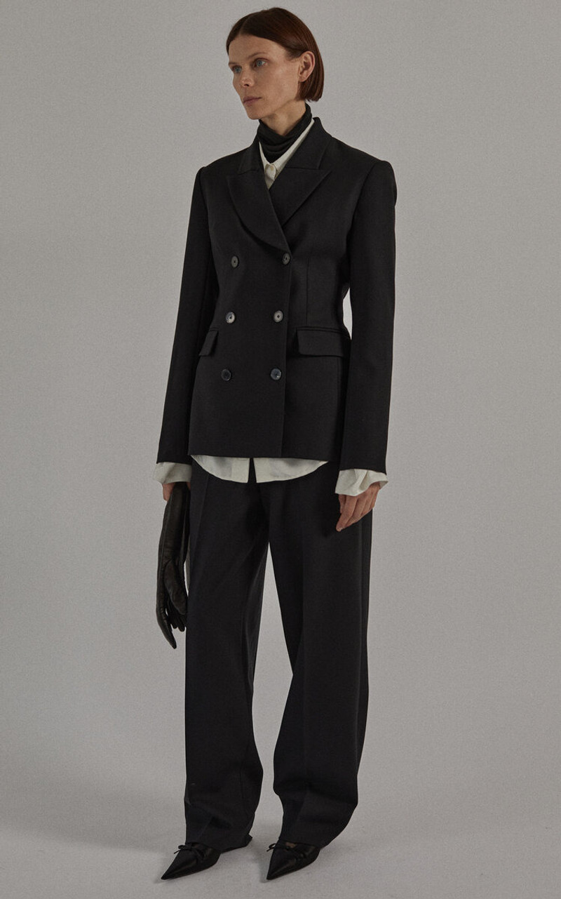 HEIRLOME Carolyn Double-Breasted Stretch-Wool Blazer black outlook