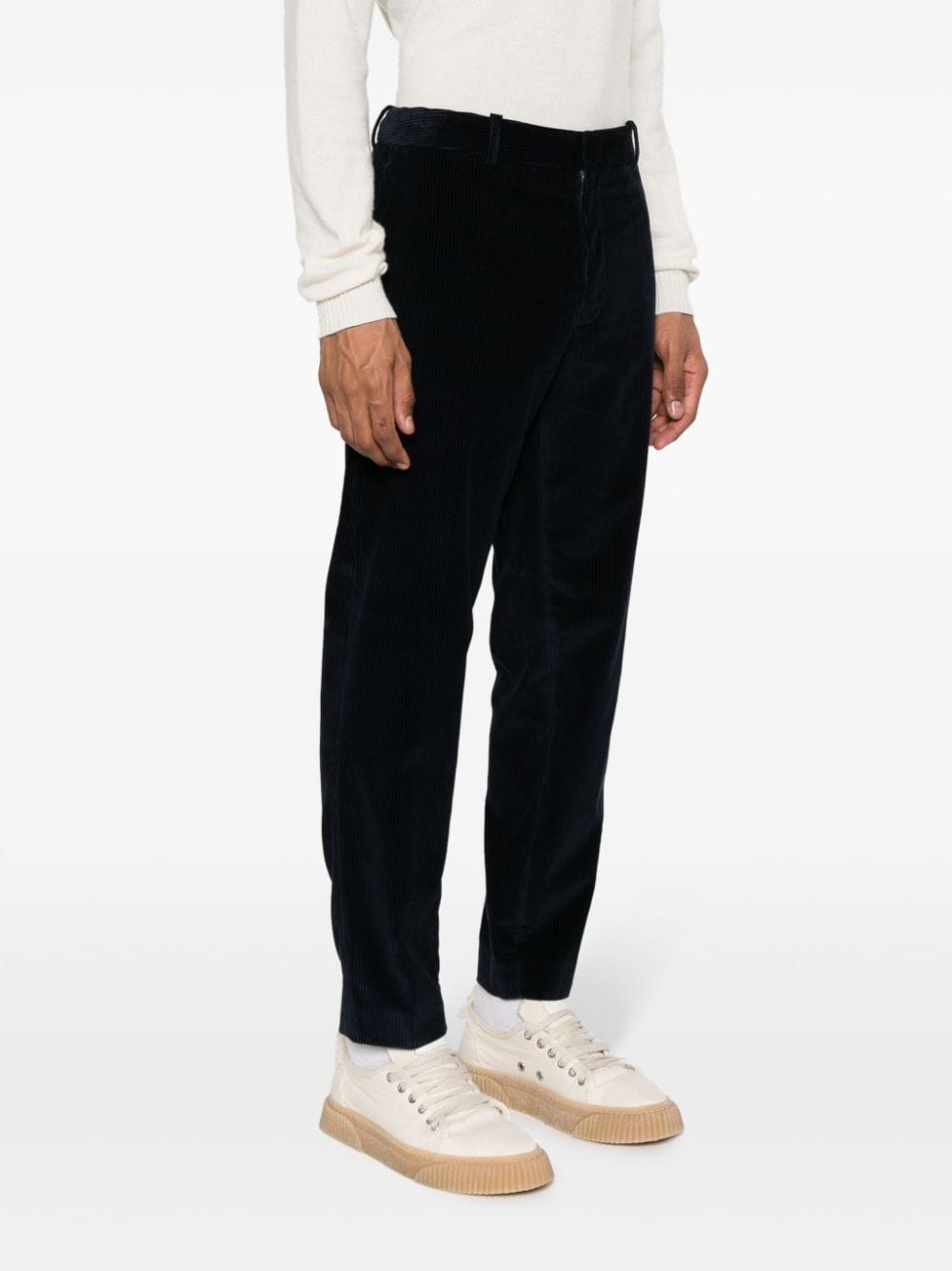 logo-patch corduroy cotton trousers - 3