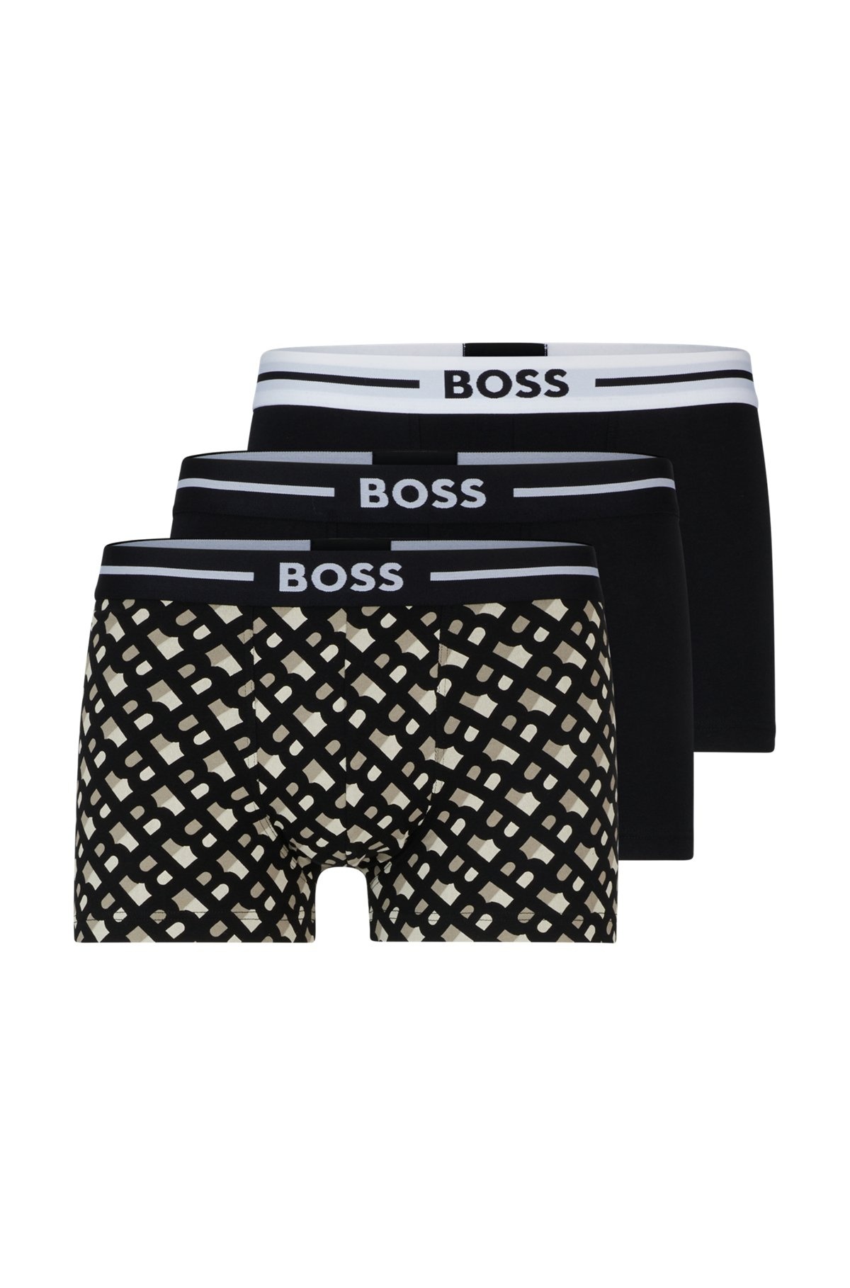 THREE-PACK OF STRETCH-COTTON TRUNKS WITH LOGO WAISTBANDS - 1