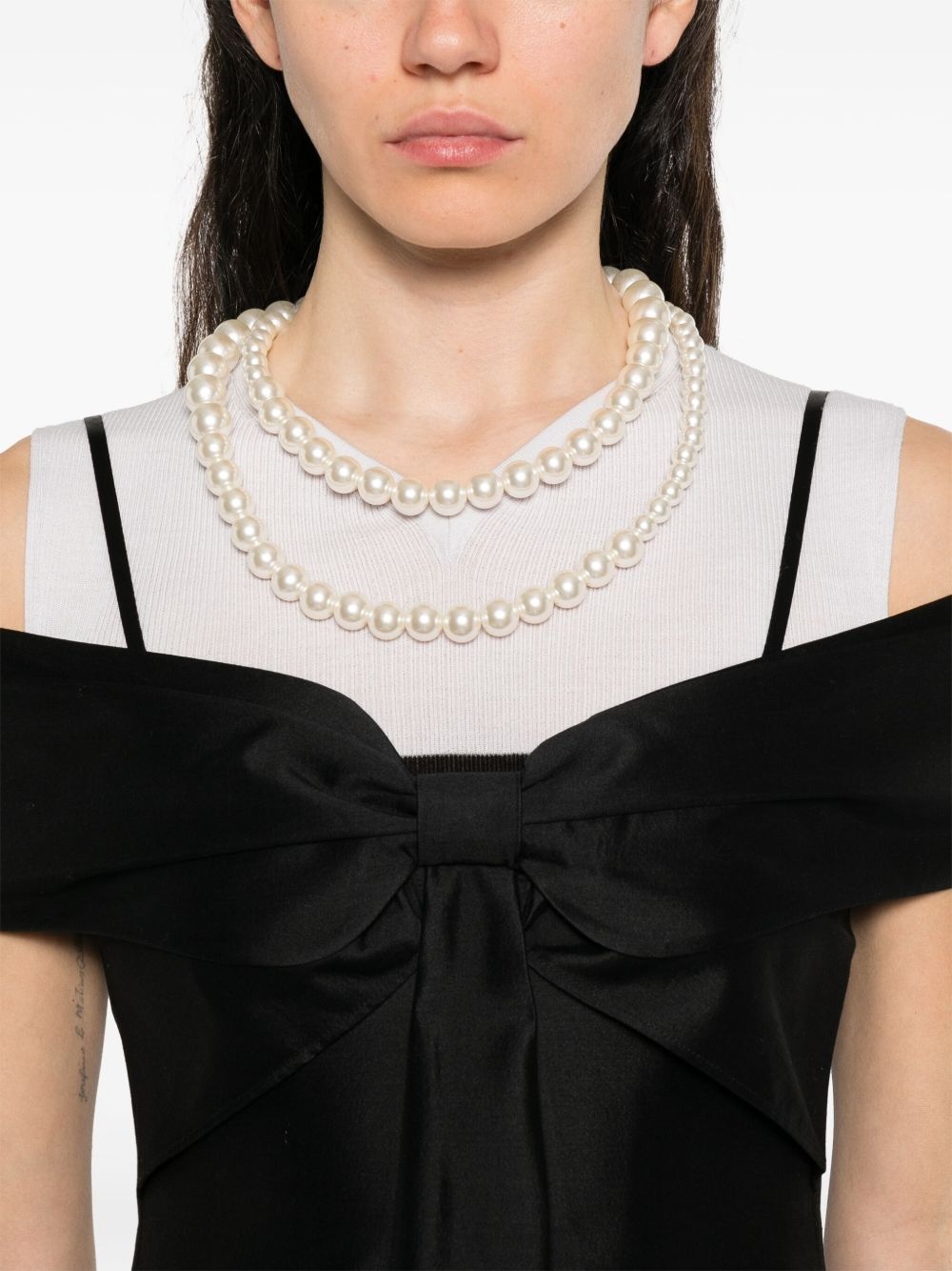 bow-embellished off-shoulder mini dress - 5