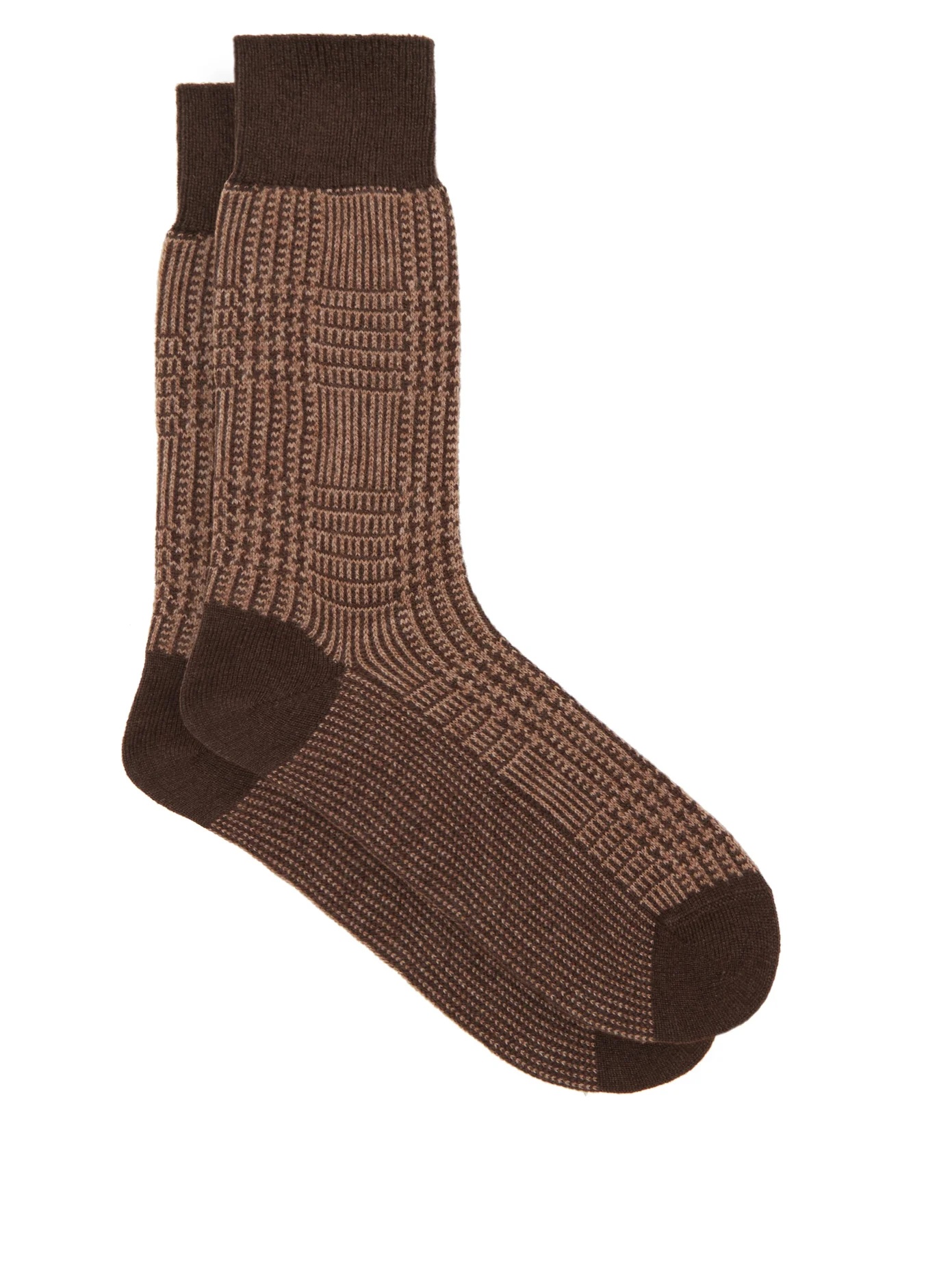 Glen-check jacquard cashmere-blend socks - 1