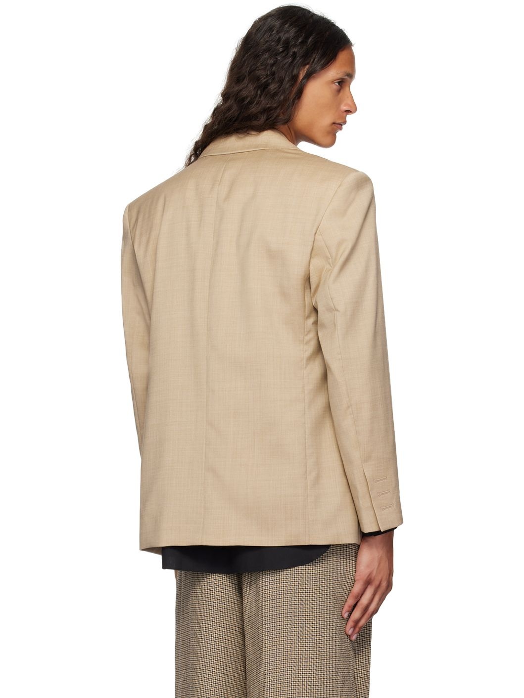 Tan Padded Shoulder Blazer - 3