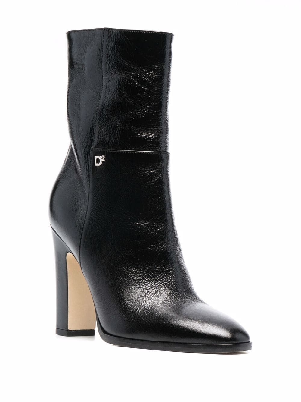 logo-plaque high-heeled leather boots - 2