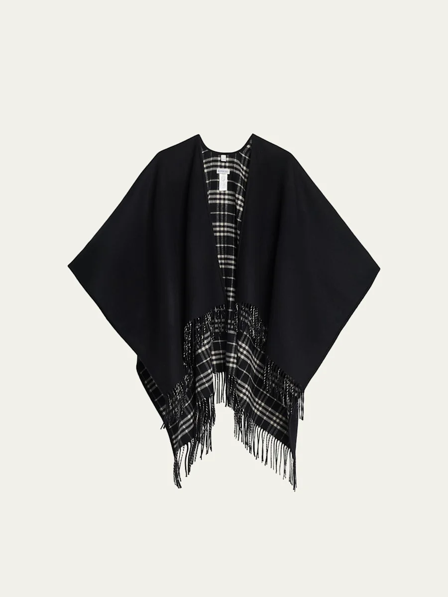 Reversible Check Wool Cape - 1
