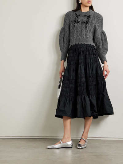 Simone Rocha Bow-embellished cable-knit alpaca-blend sweater outlook