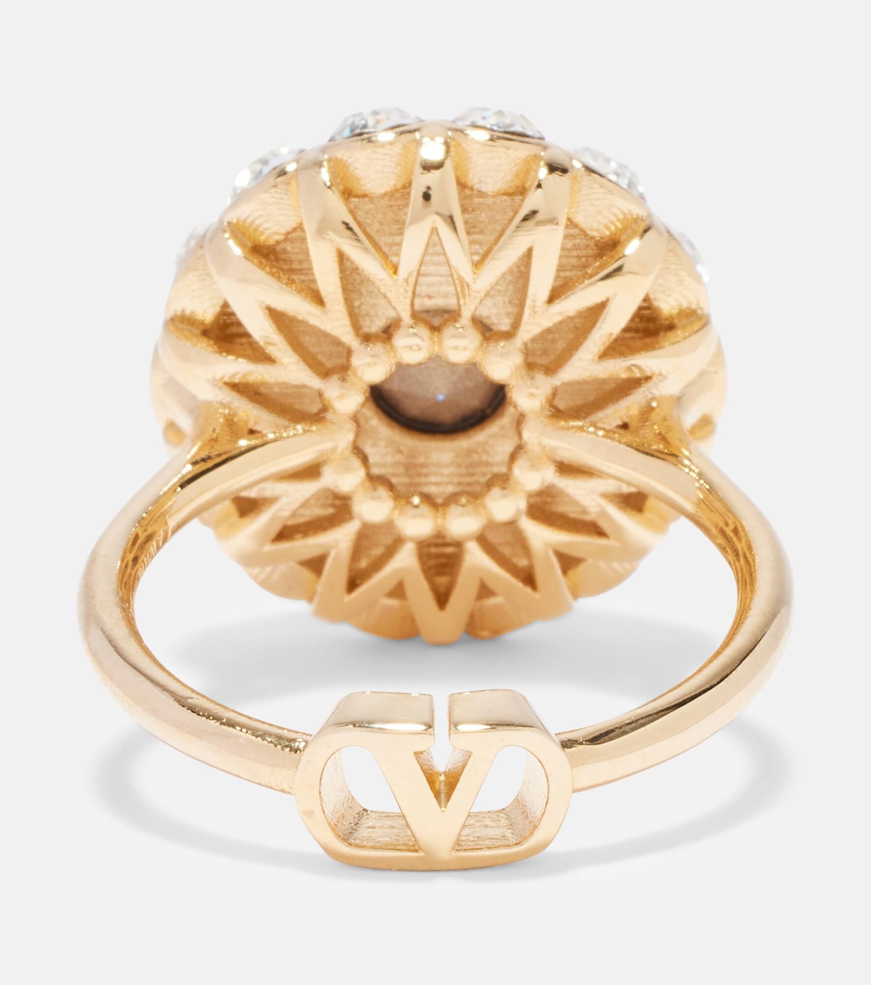 VLogo crystal-embellished ring - 4