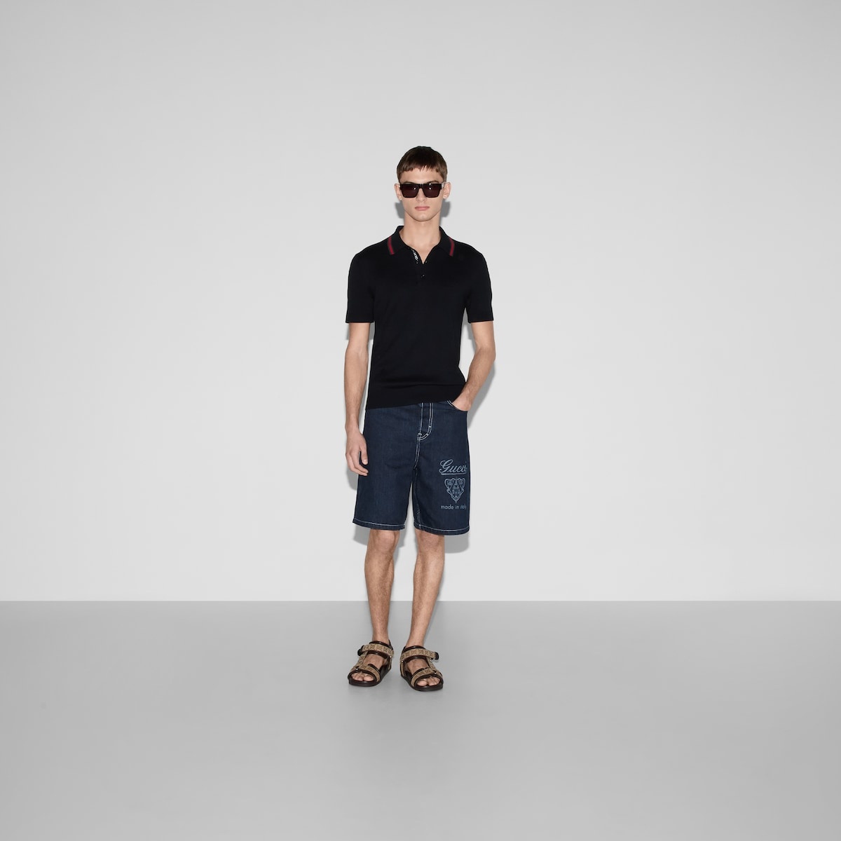 Silk cotton polo shirt with Web - 2