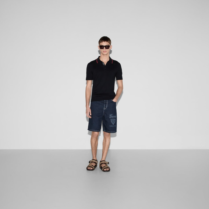 GUCCI Silk cotton polo shirt with Web outlook
