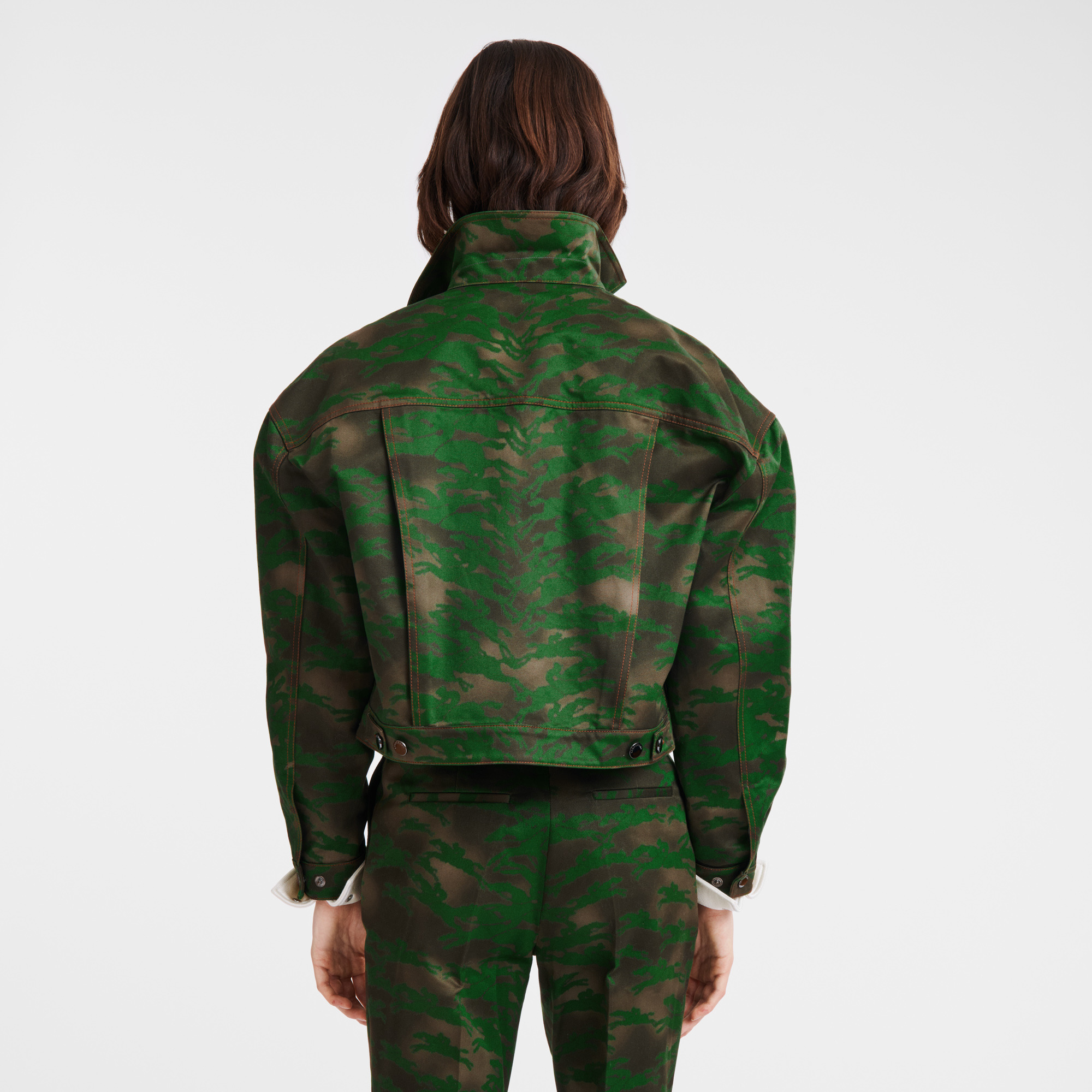 Topstitching short jacket Khaki - Cotton gabardine - 3