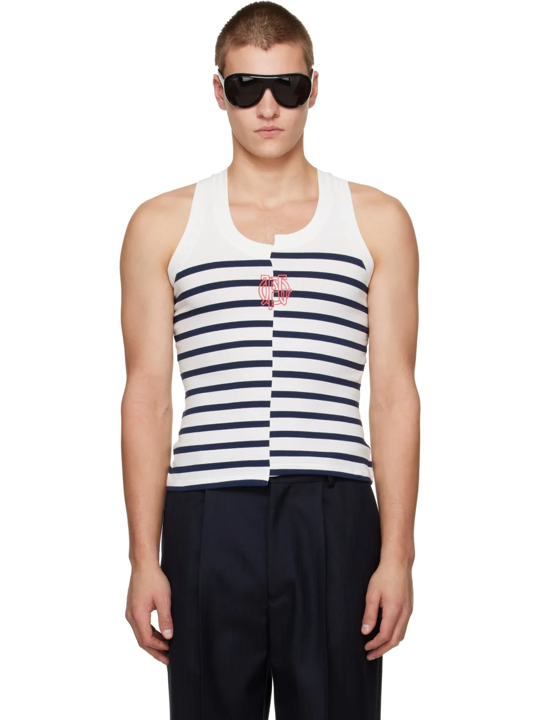 White & Navy 'The JPG Marinière' Tank Top - 1