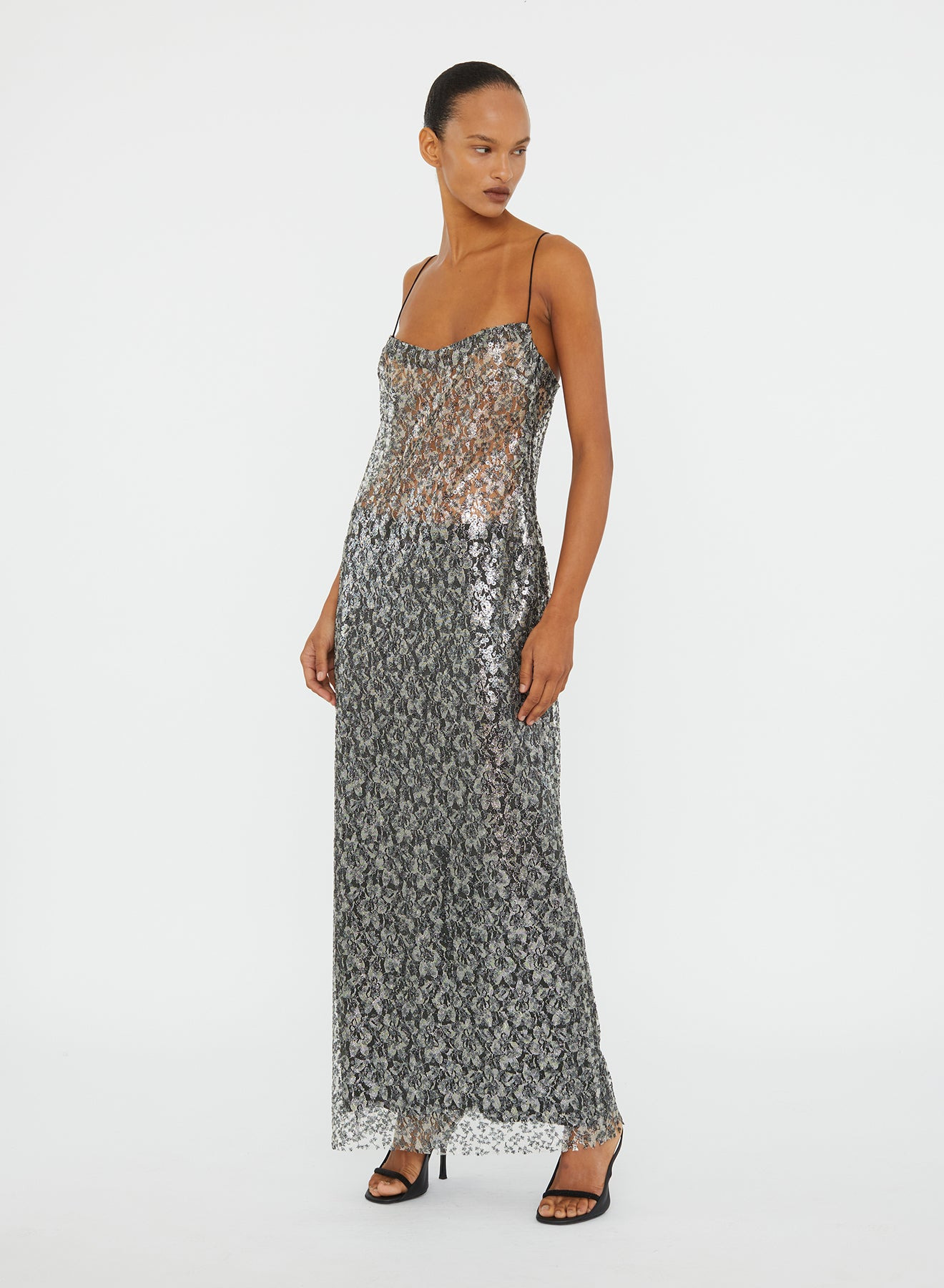 Sequined Lace Cami Dress - 4