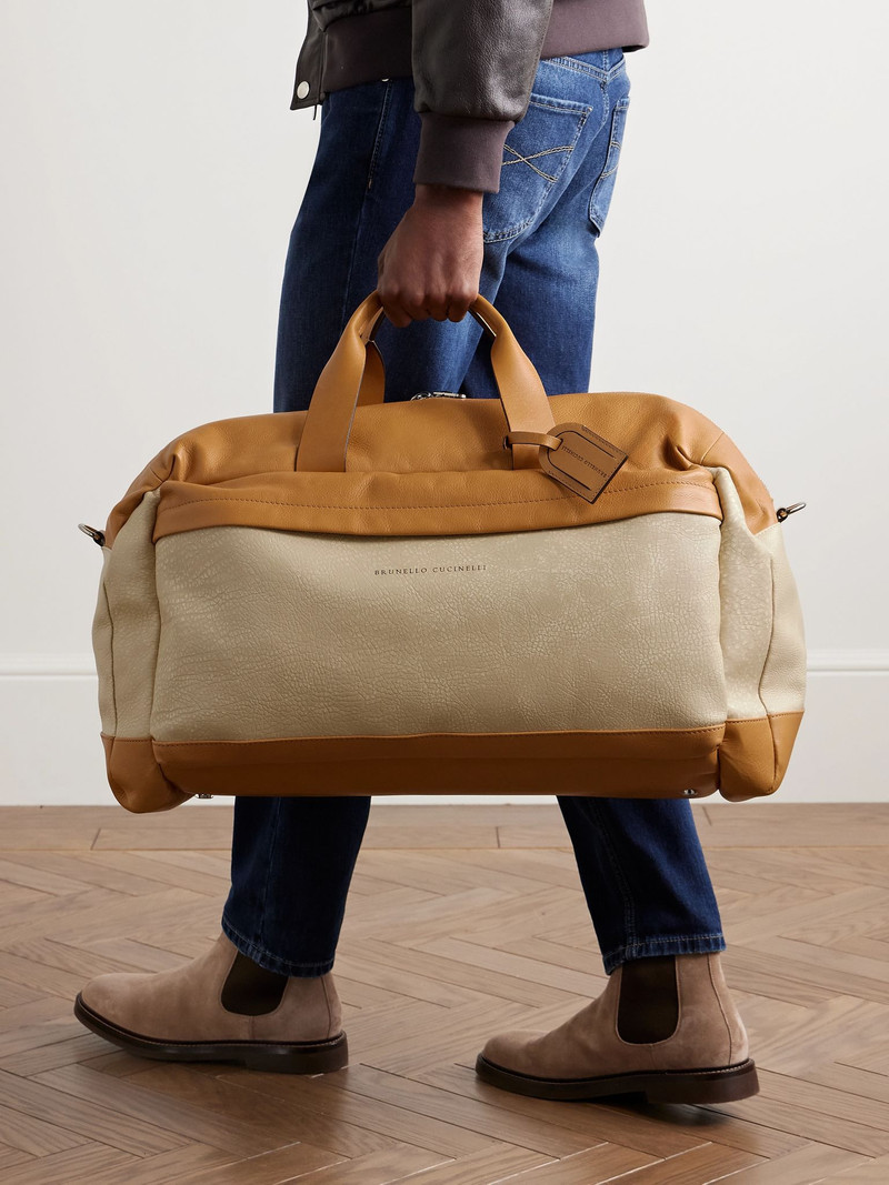 Brunello Cucinelli Full-Grain Leather Weekend Bag Neutral outlook