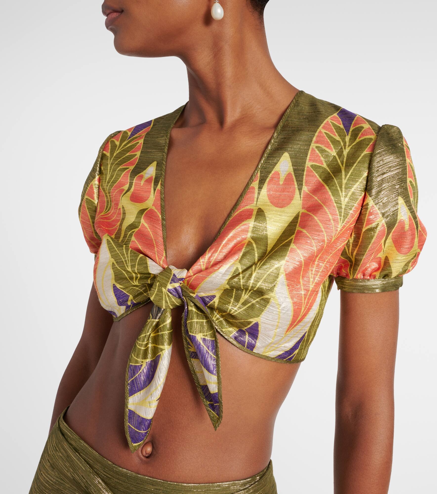 Printed silk-blend crop top - 4