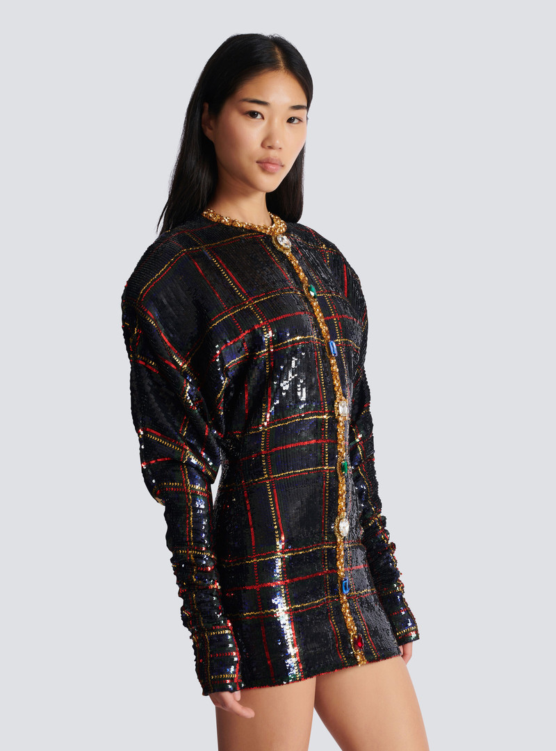 Short embroidered plaid dress 6