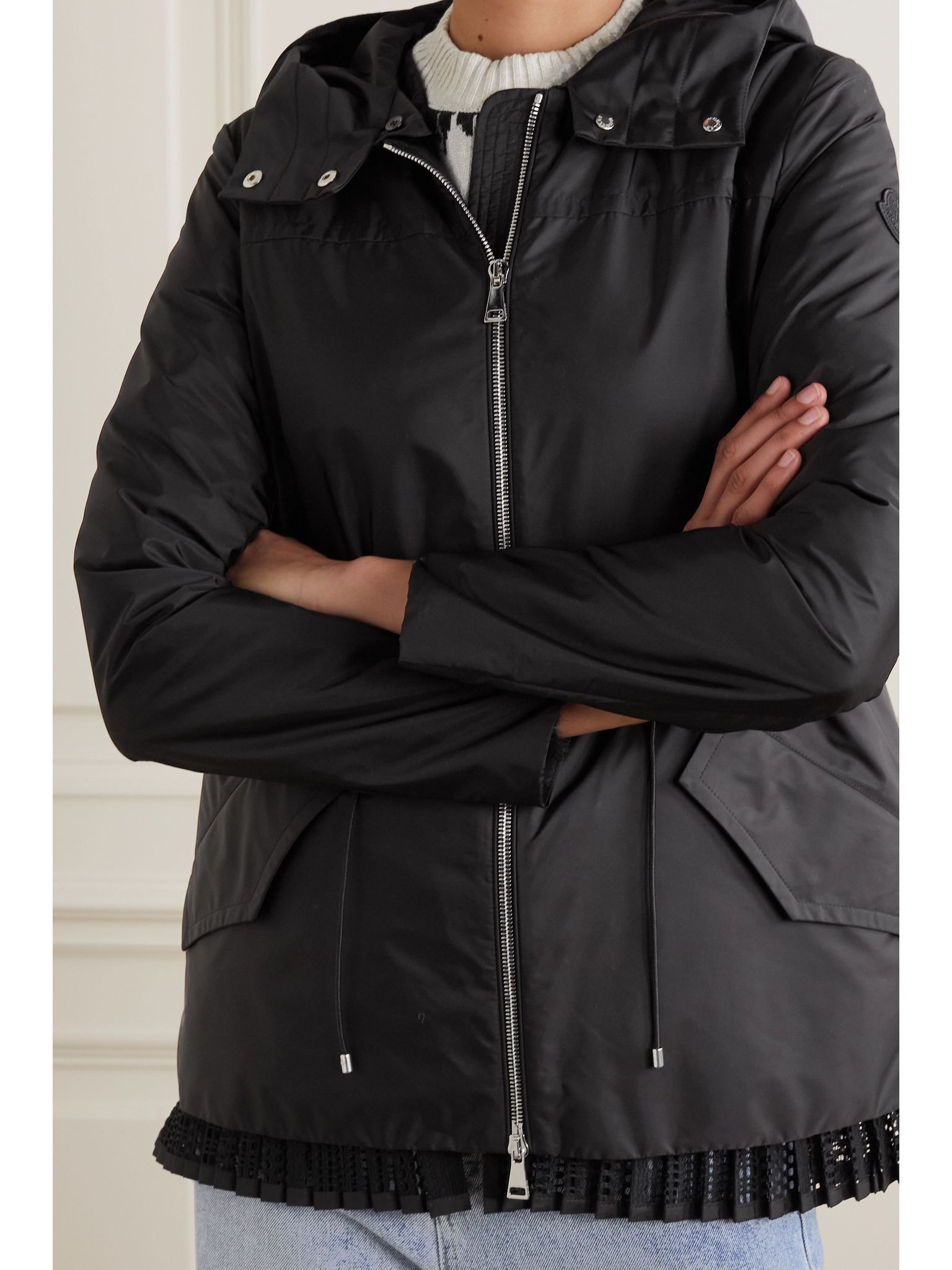 Baaba crocheted lace-trimmed shell parka Black - 3